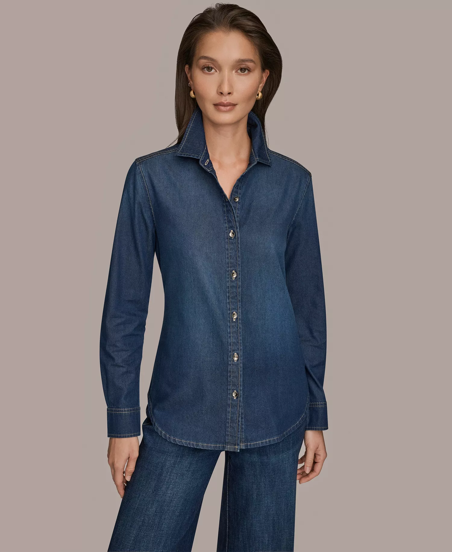 Women's Luxe Denim Button Down Denim Shirt - The Taylor - L