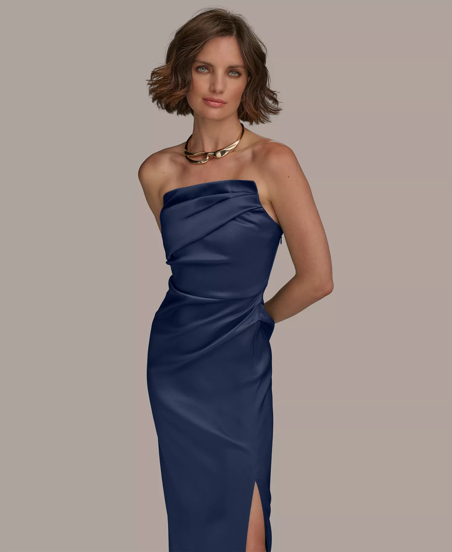 Women's Ruched Strapless Gown - INDIGO - 10