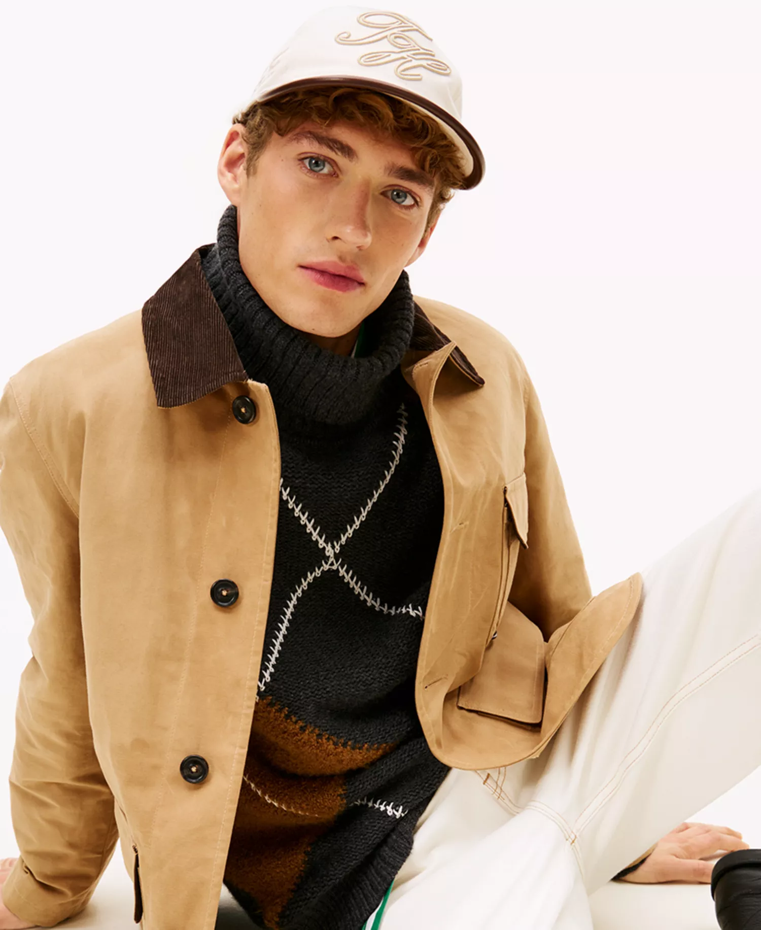 Men's Waxed Point Collar Barn Jacket - Safari Canvas - L