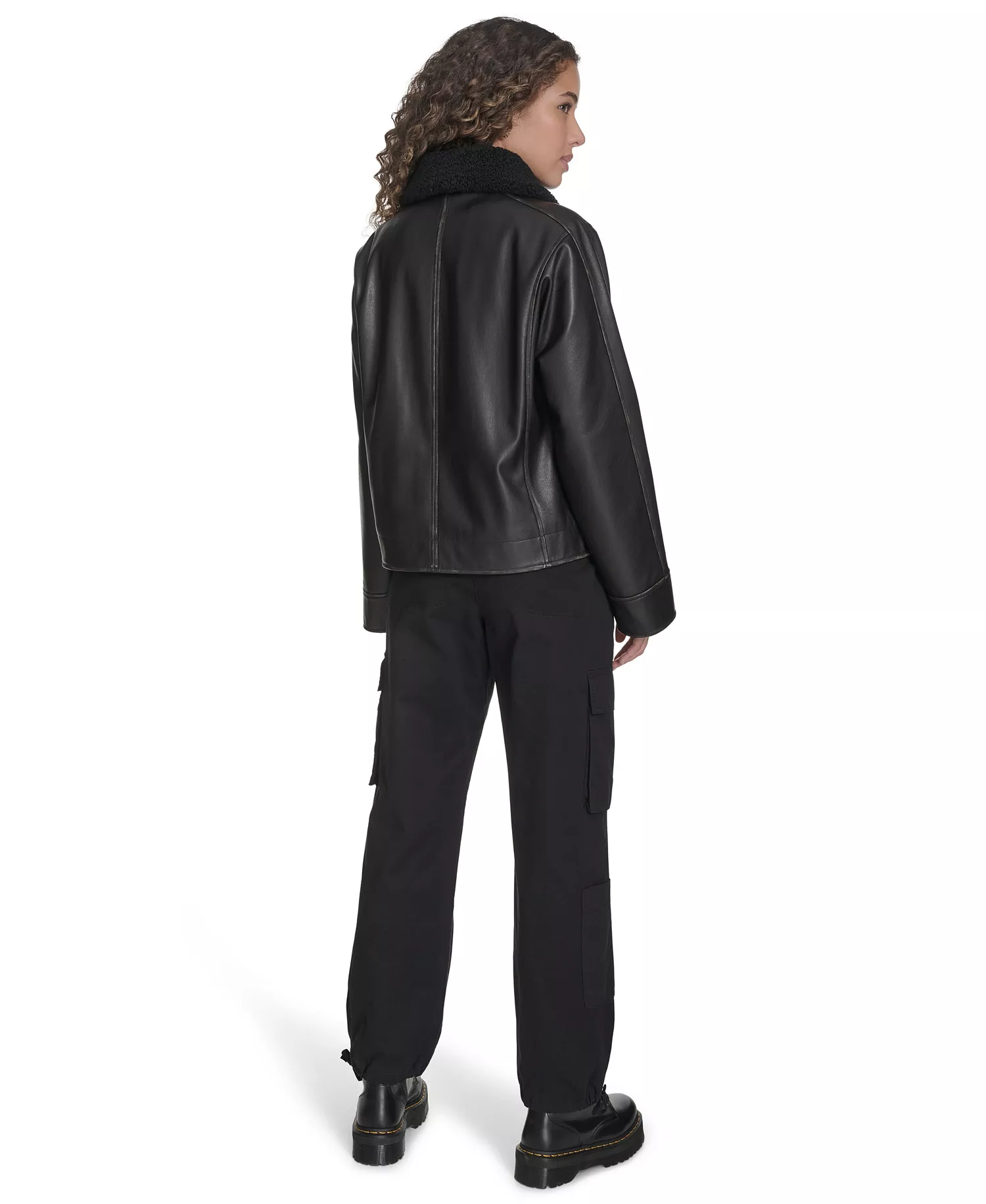 Women's Removable Collar Aviator Jacket - Black - L