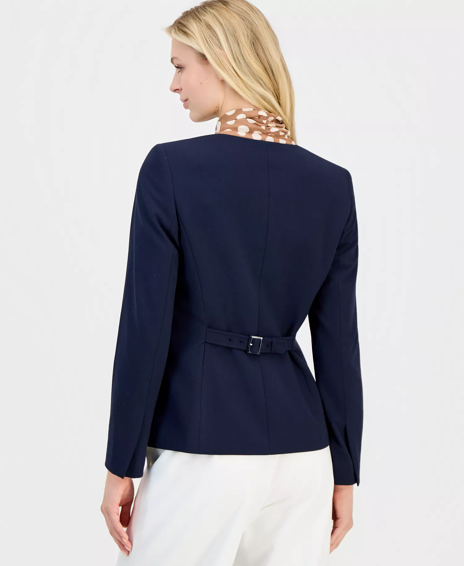 Women's Collarless Button-Front Blazer - New Navy - 10