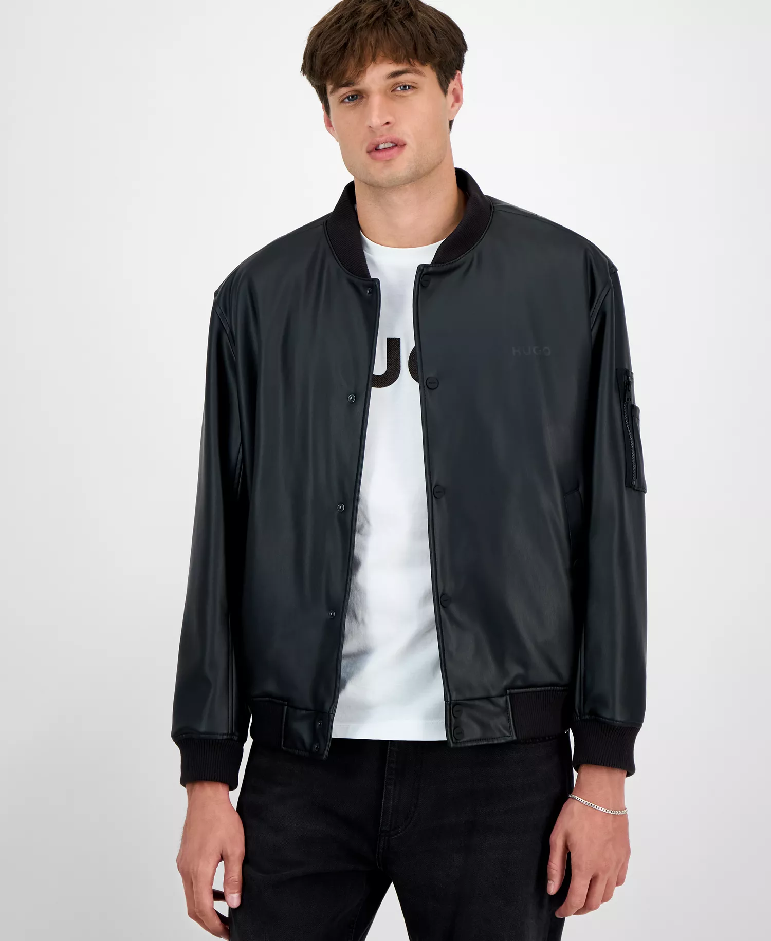 Men's Balamo Faux Leather Bomber Jacket - Black - 2XL