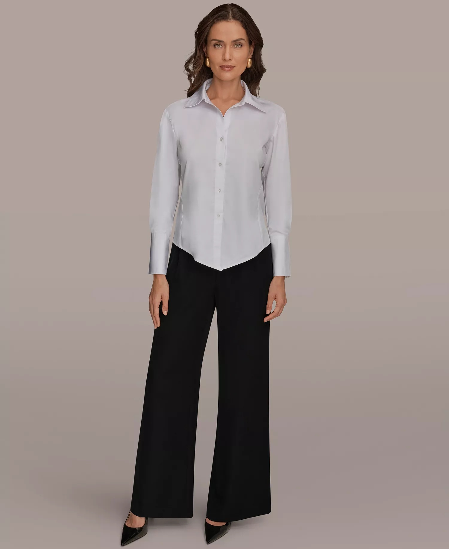 Petite Collared Button-Down Shirt - White - P/L