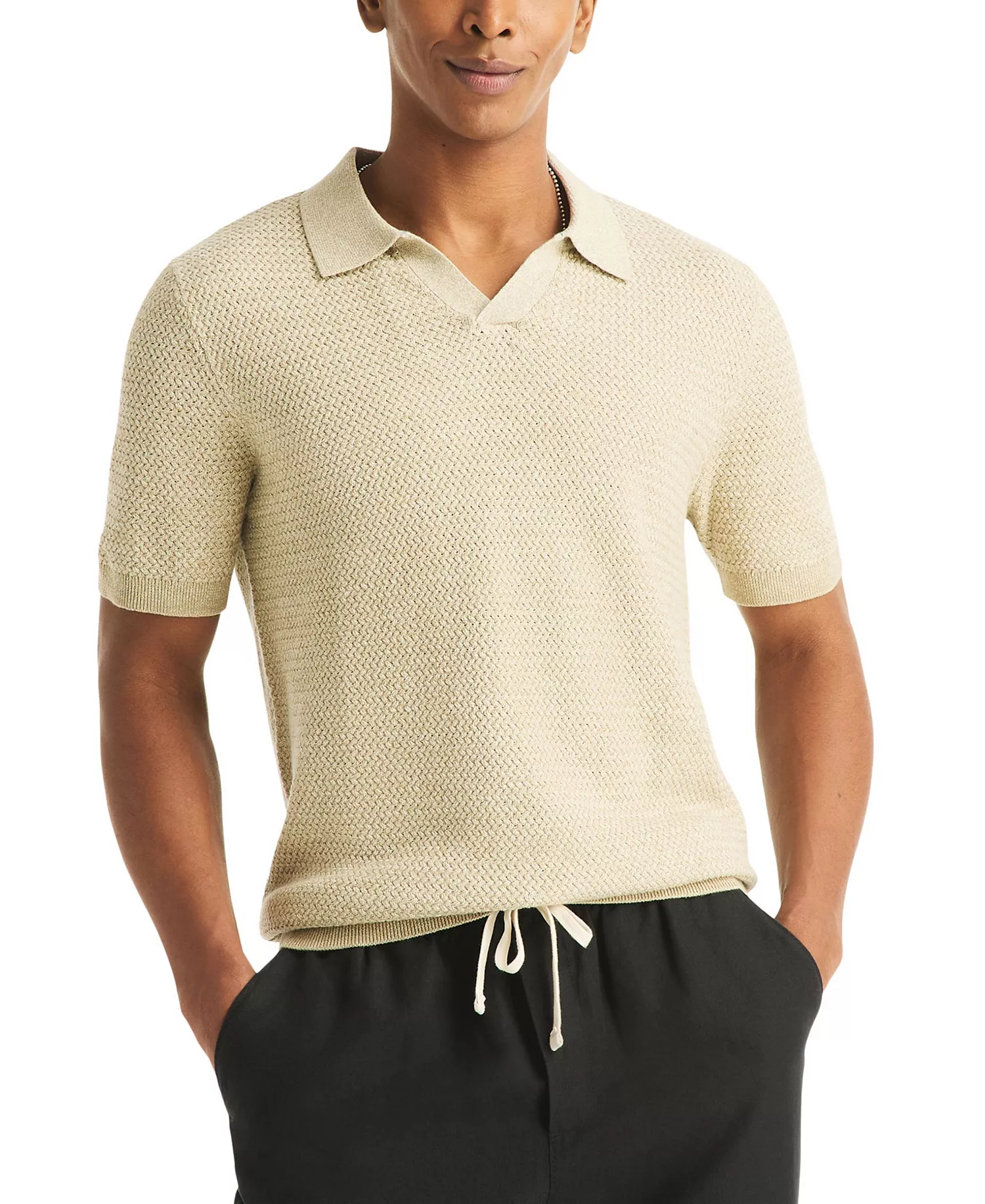 Men's Short-Sleeves Sweater Polo Shirt - Warm Taupe - L