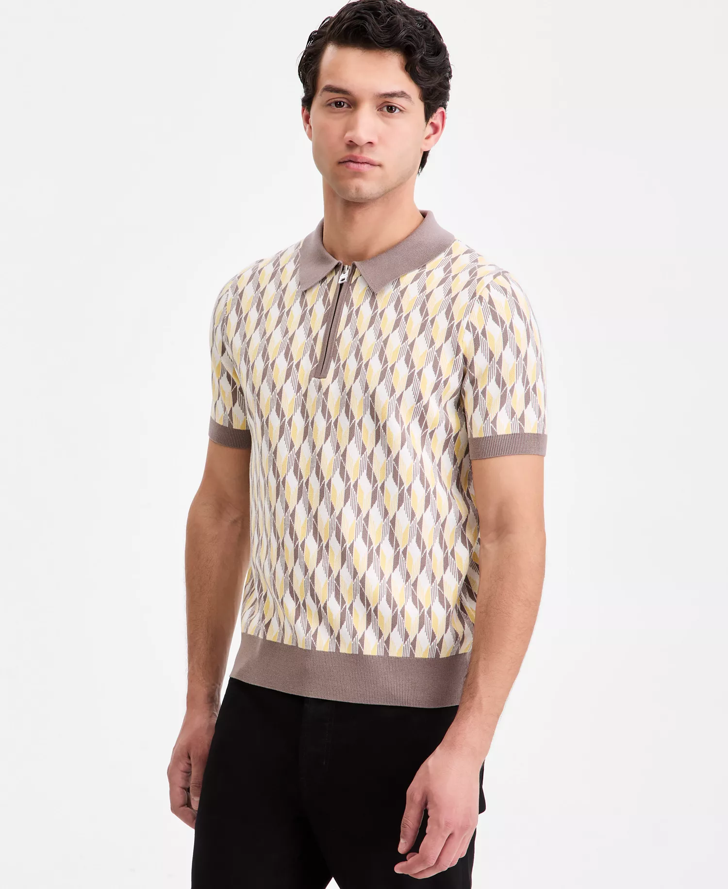 Men's Jacquard Half-Zip Short-Sleeve Polo Shirt - open miscellaneous - 2XL