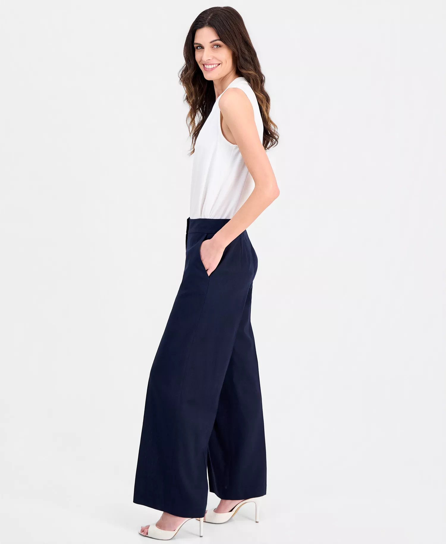 Women's Clean-Waist Wide-Leg Pants - New Navy - 10
