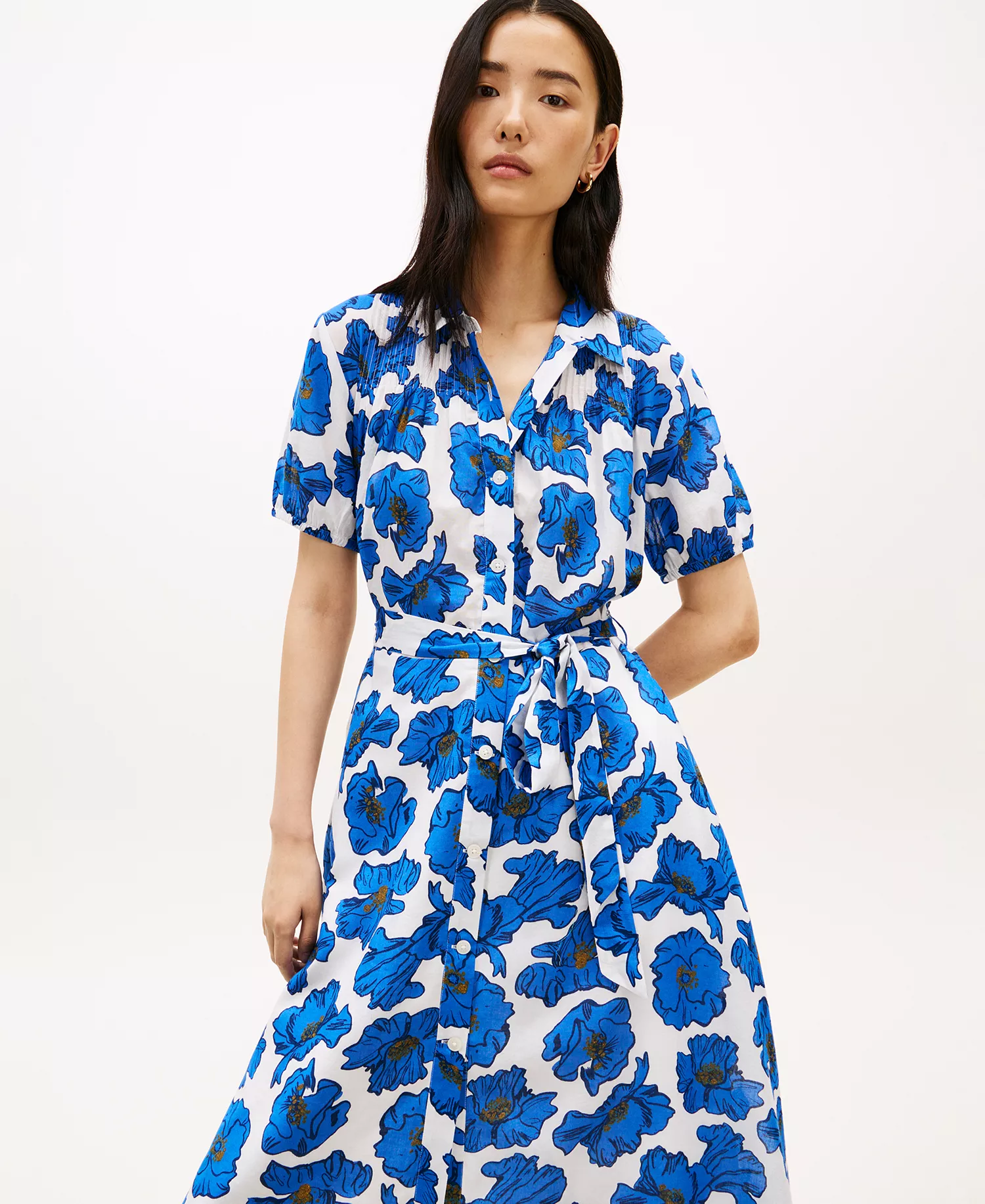 Women's Pin Tuck Cambric Collared Dress - Pop Art Floral Ecru - L