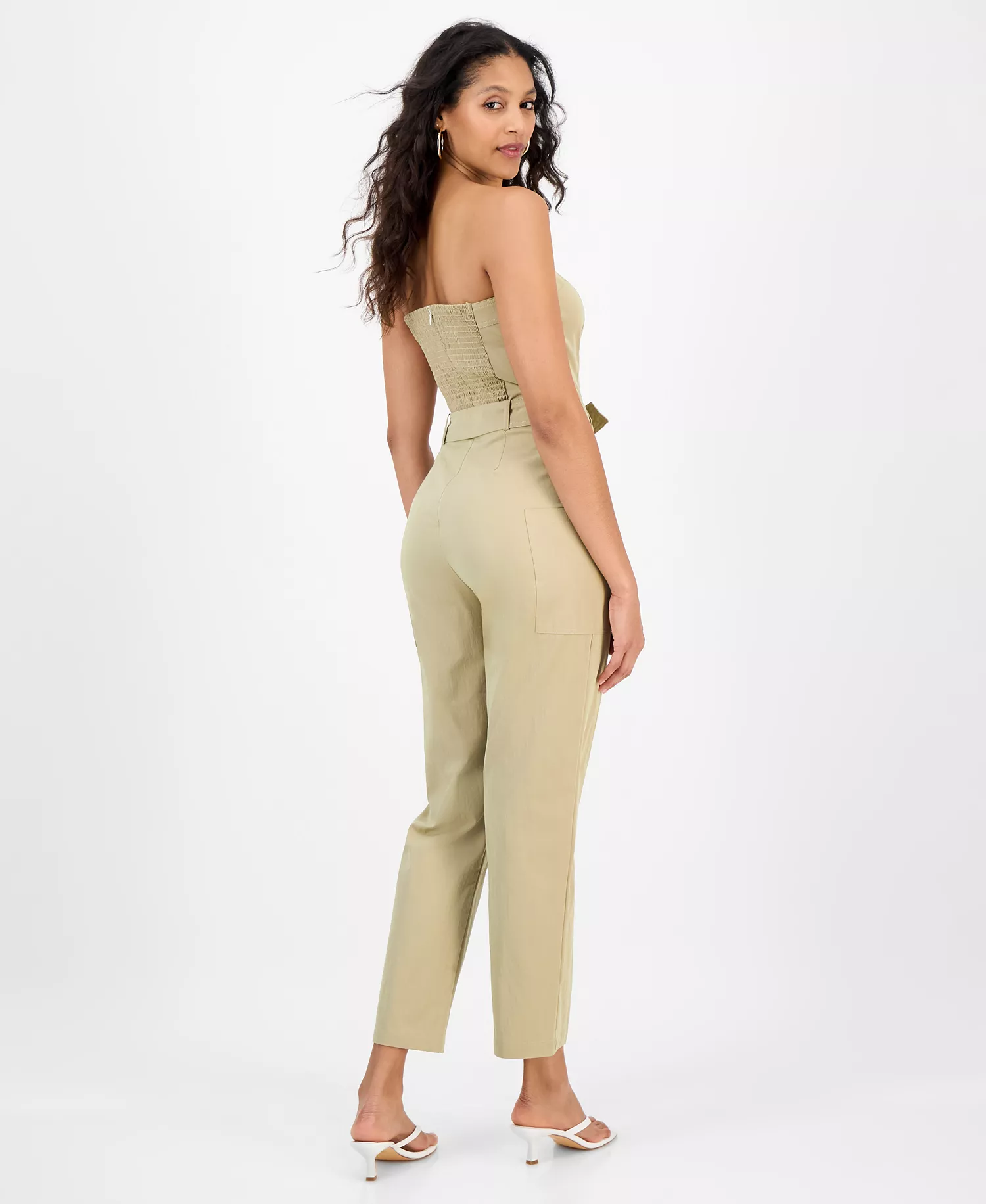 Women's Strapless Belted Utility Jumpsuit, Exclusively at Macy's  - Croissant - XXS