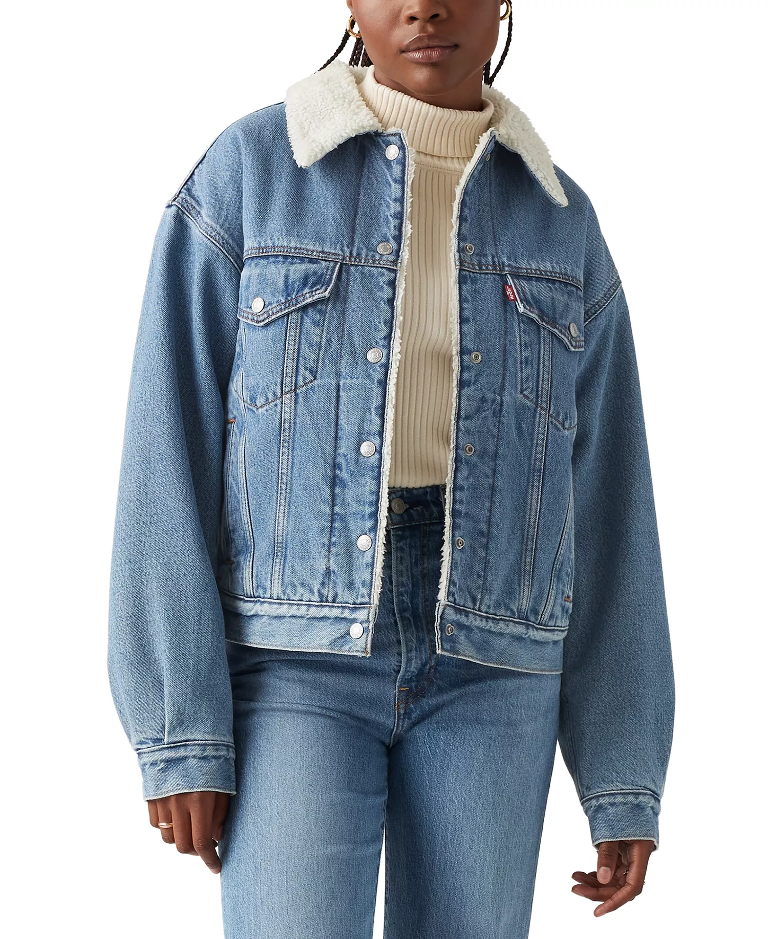 Women's 90s Denim Trucker Jacket with Sherpa Lining - Inner Adve - M