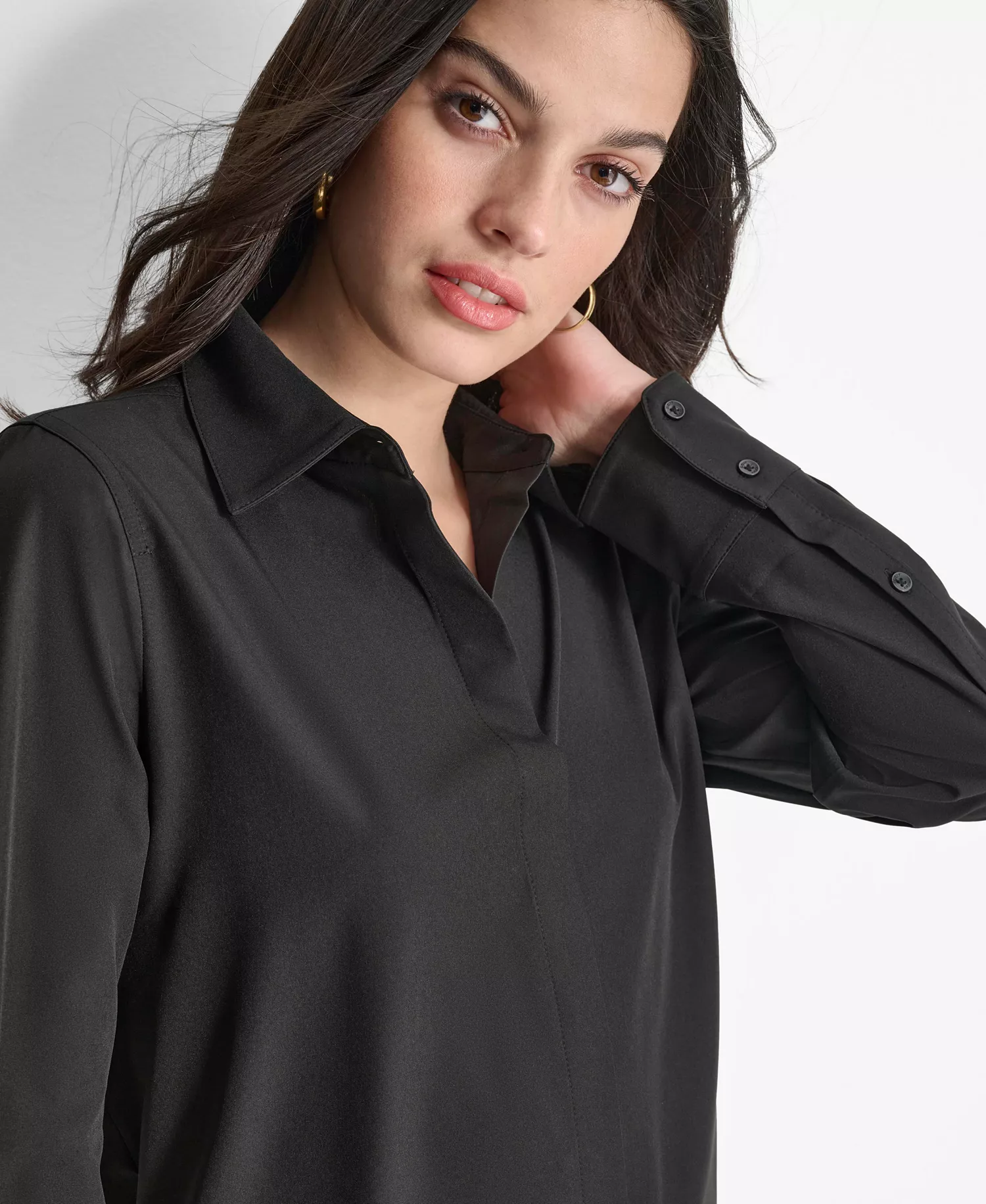 Women's Button-Front Blouse - Black - L