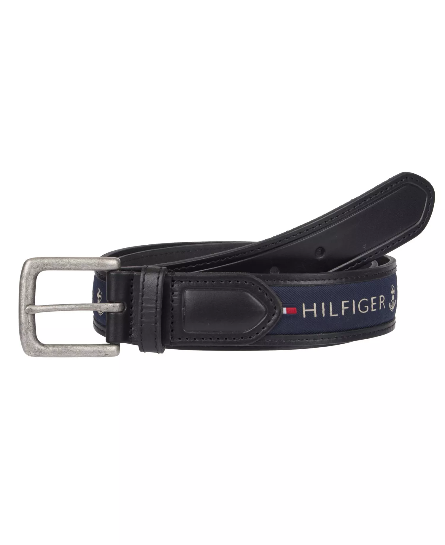 Men's Tri-Color Ribbon Inlay Leather Belt - Black - 30