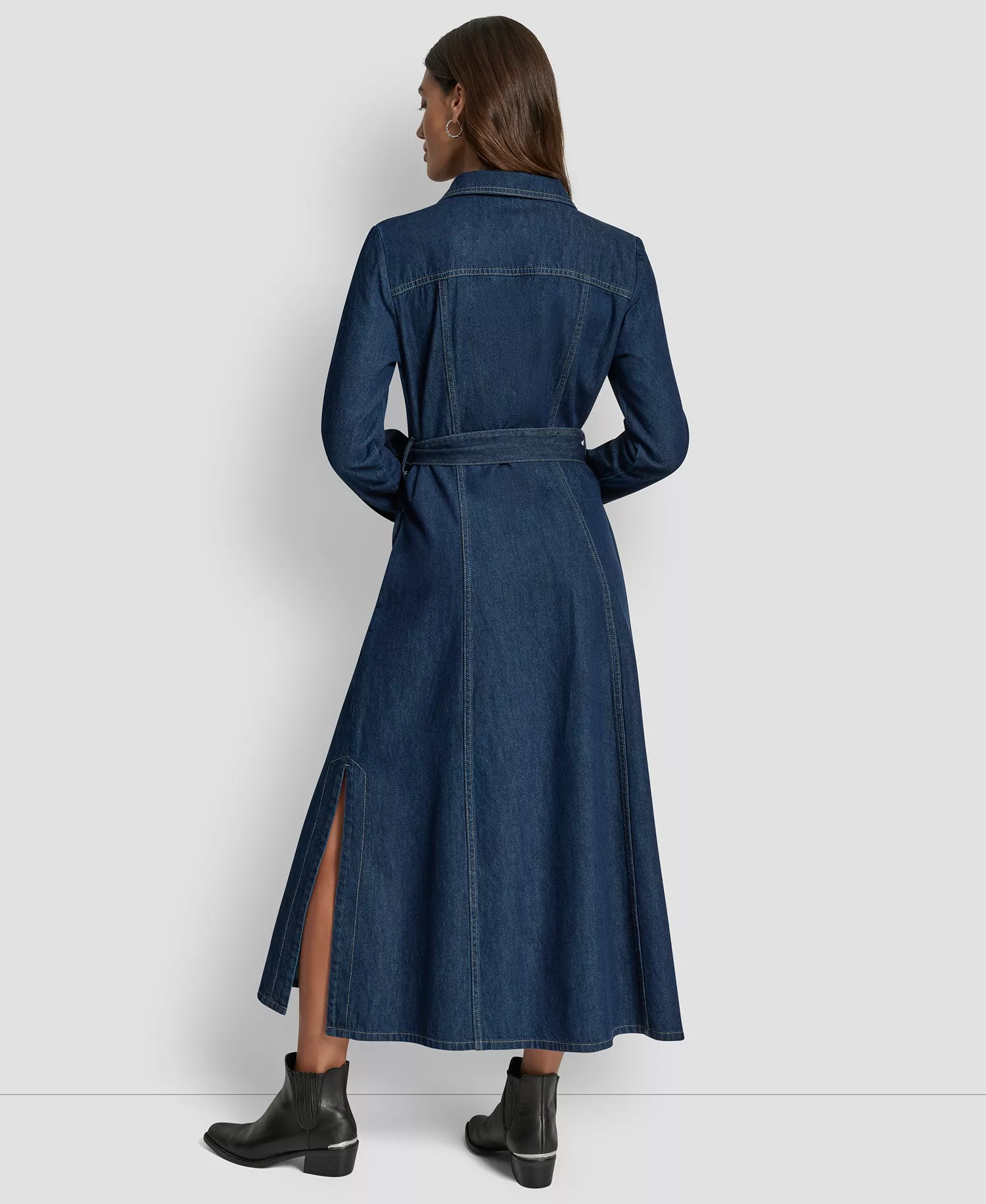 Women's Self-Belted A-Line Shirt Dress - Carmine Wash - L