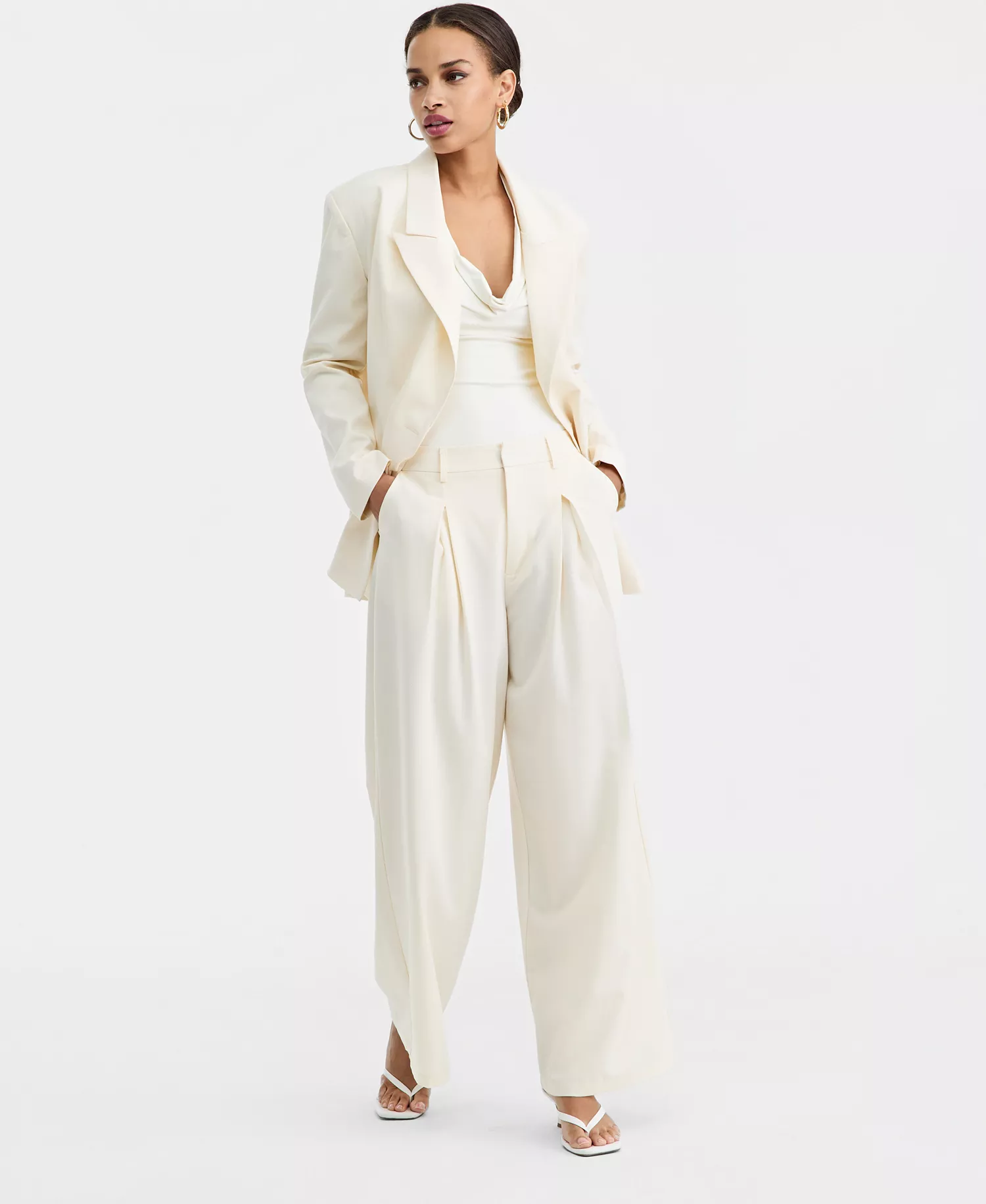 Women's High-Rise Pleat-Front Wide-Leg Pants, Macy's Exclusive  - Eggnog - S