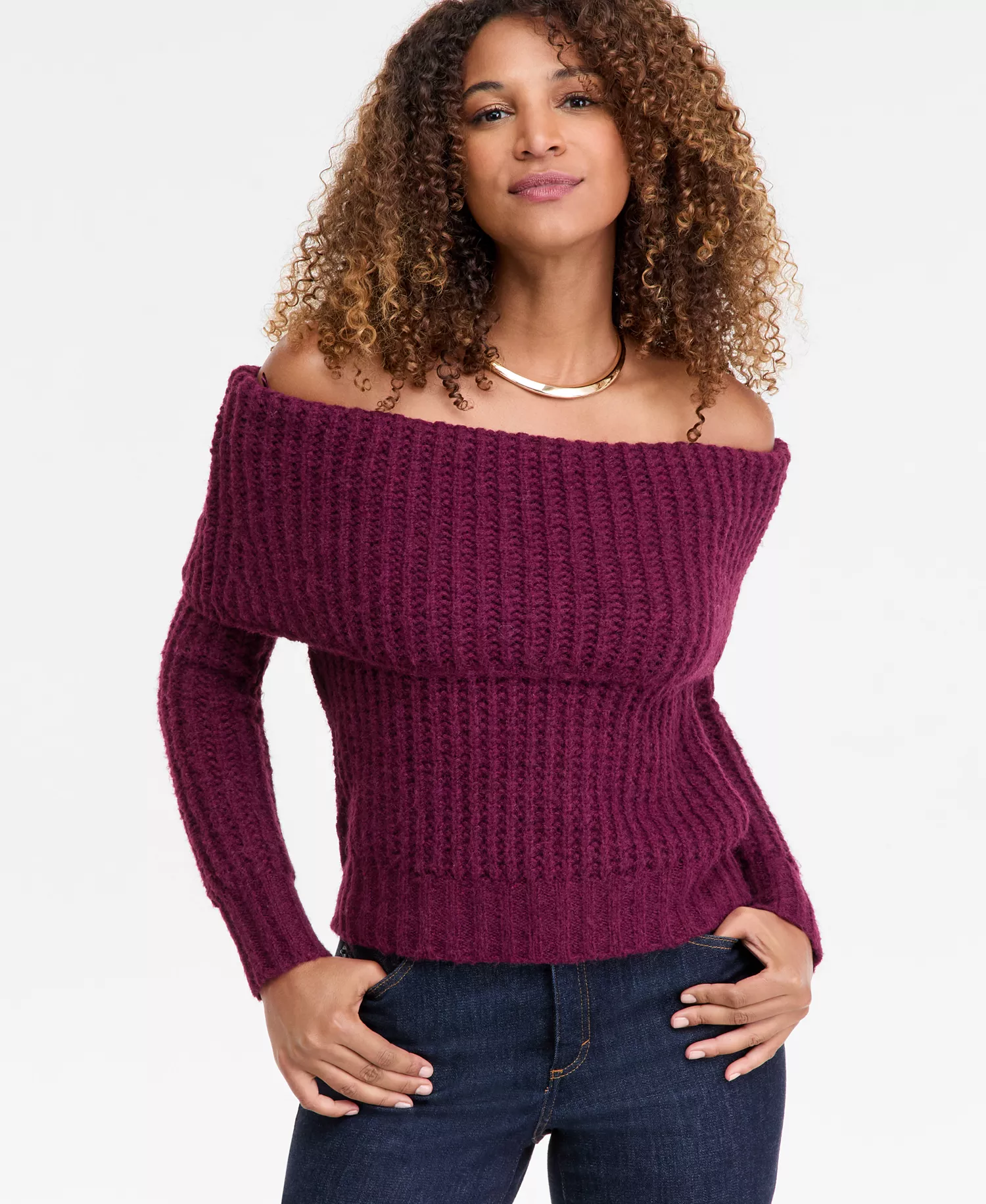 Women's Lofty Off-The-Shoulder Sweater, Macy's Exclusive - Berried Treasre - L
