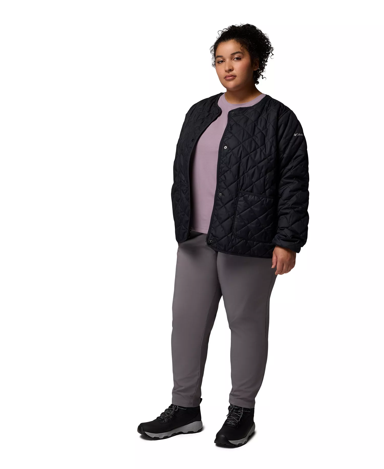 Plus Size Copper Crest Collarless Jacket - Black - 1X