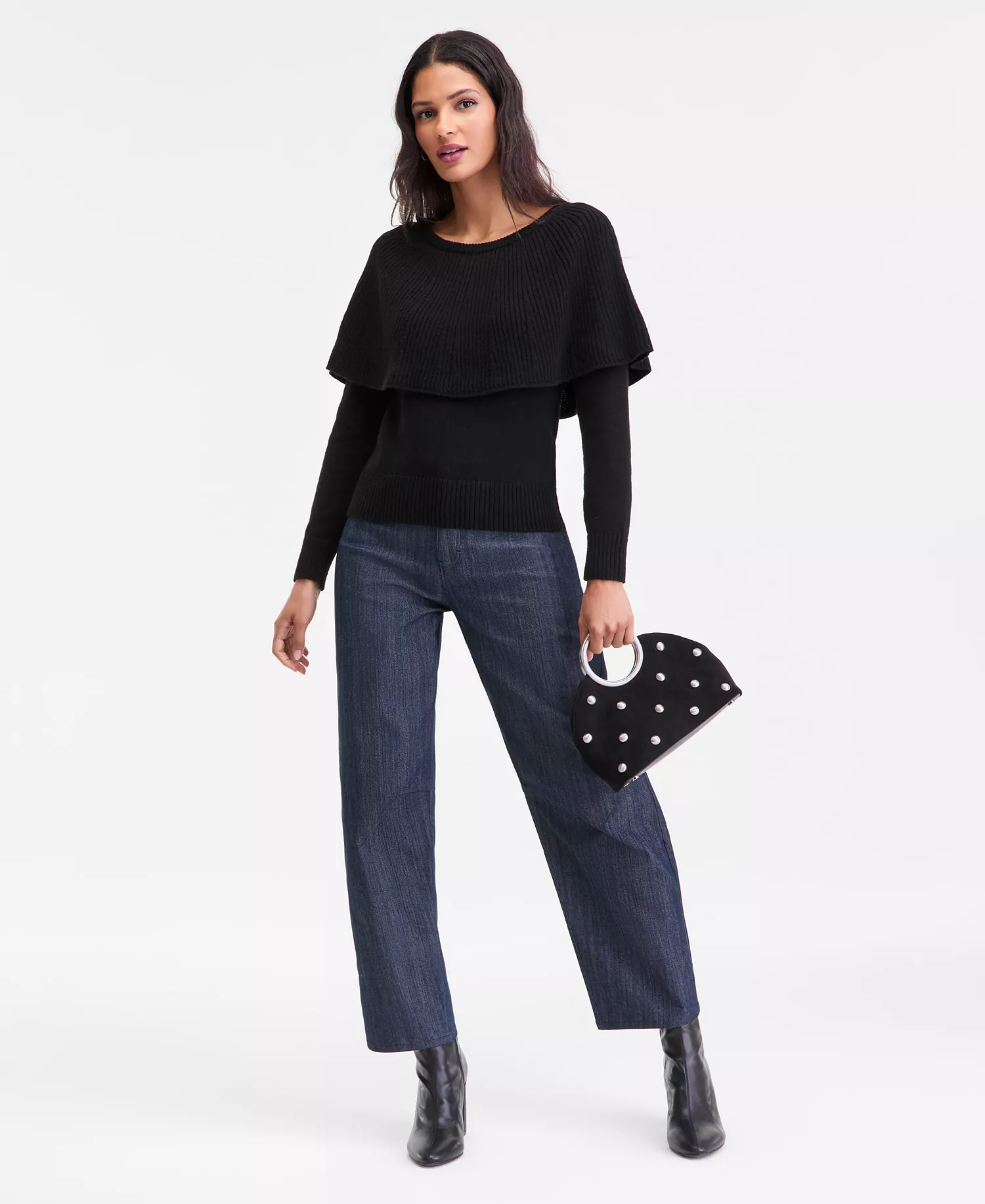 Women's Long Sleeve Cape Sweater, Macy's Exclusive - Deep Black - L