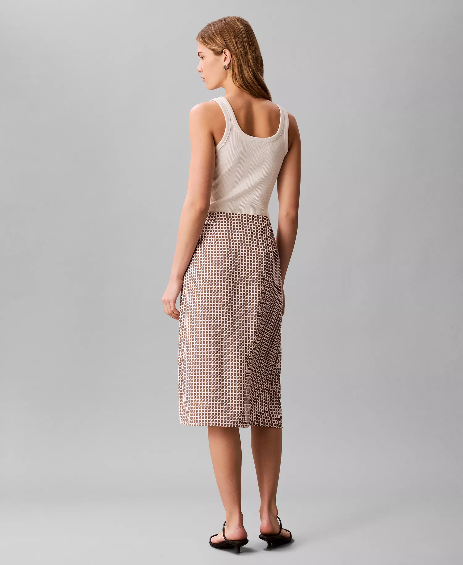 Women's Printed Midi Skirt - Walnut Tiled Scale Print - 10