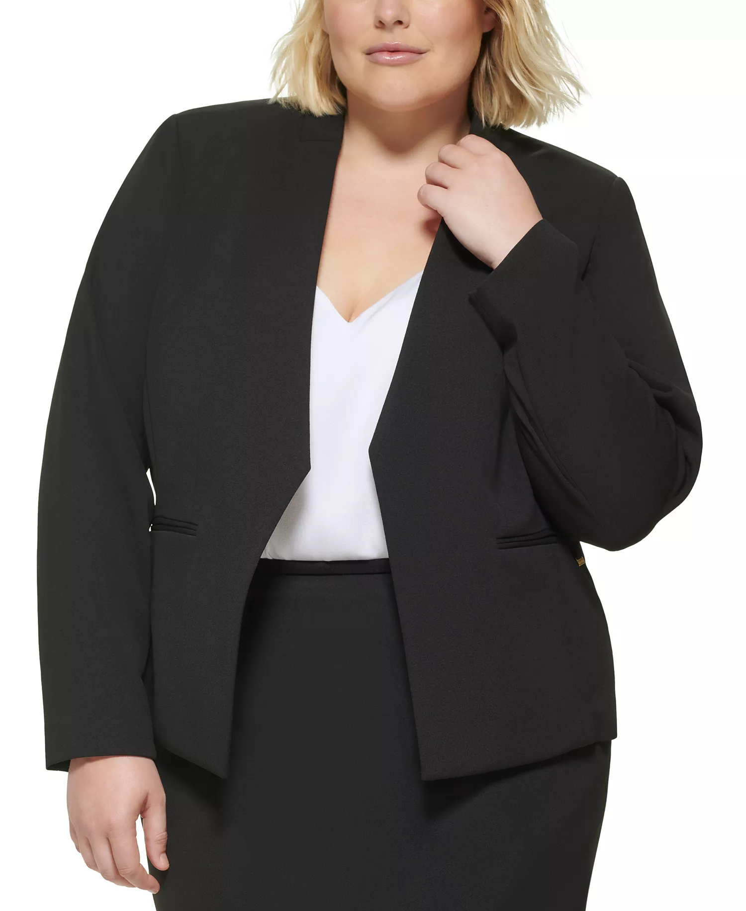 Plus Size Open-Front Soft Crepe Blazer - Black - 14W