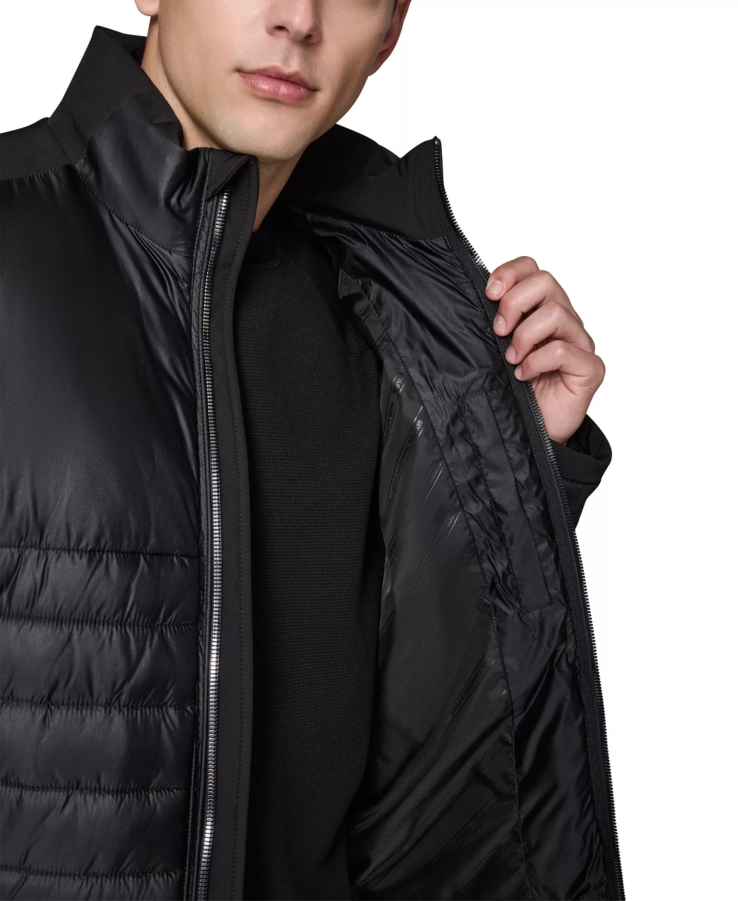Men's Mixed Media Quilted Jacket - Black - 2XL