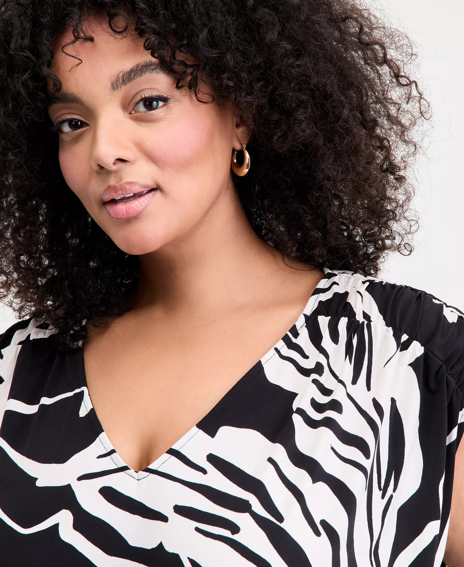 Plus Size Animal-Print V-Neck Top, Exclusively at Macy's - SORA LEAF BLK - 2X