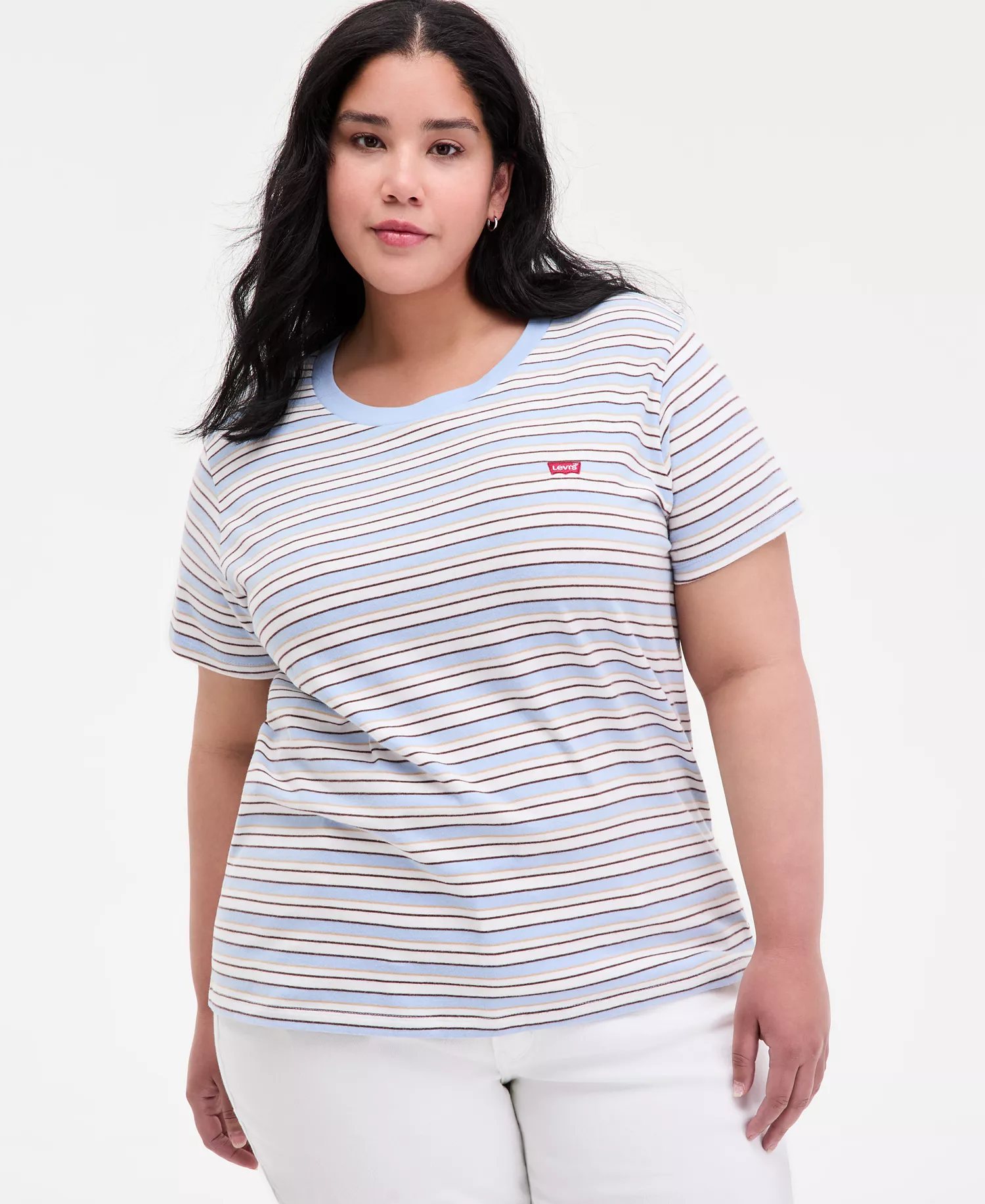 Plus Size Mandy Stripe Perfect T-Shirt - Mandy Stripe Chambray Blue - 2X