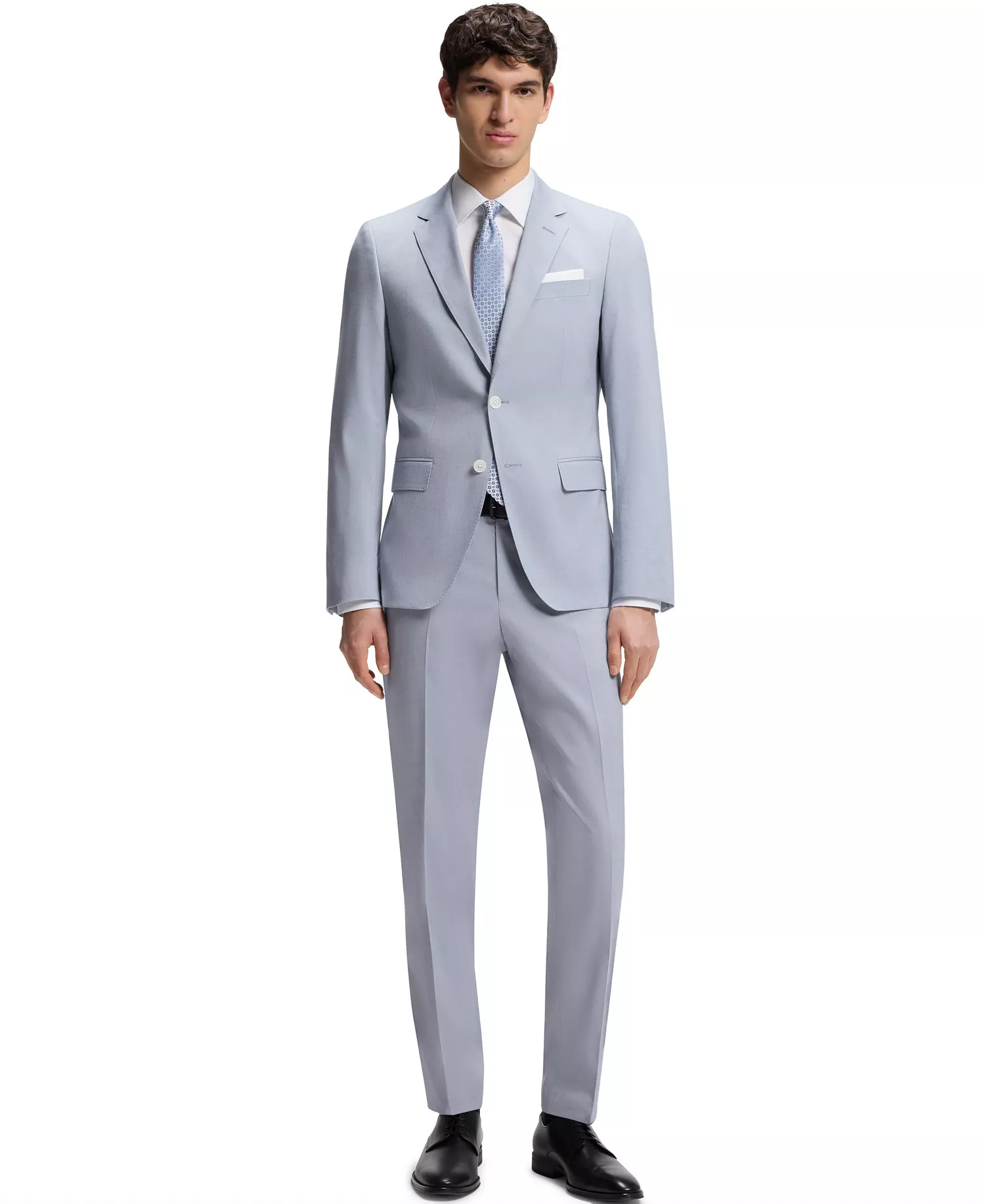 BOSS by Men's Patterned Stretch Chiffon Slim-Fit Trousers - Open Blue - 30R