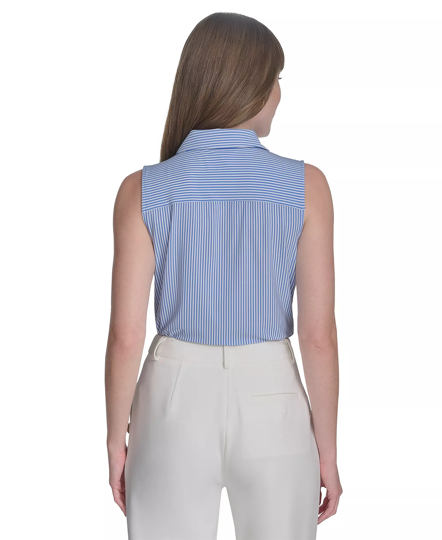Women's Sleeveless Pinstripe Top - French Blue/Ivory - L