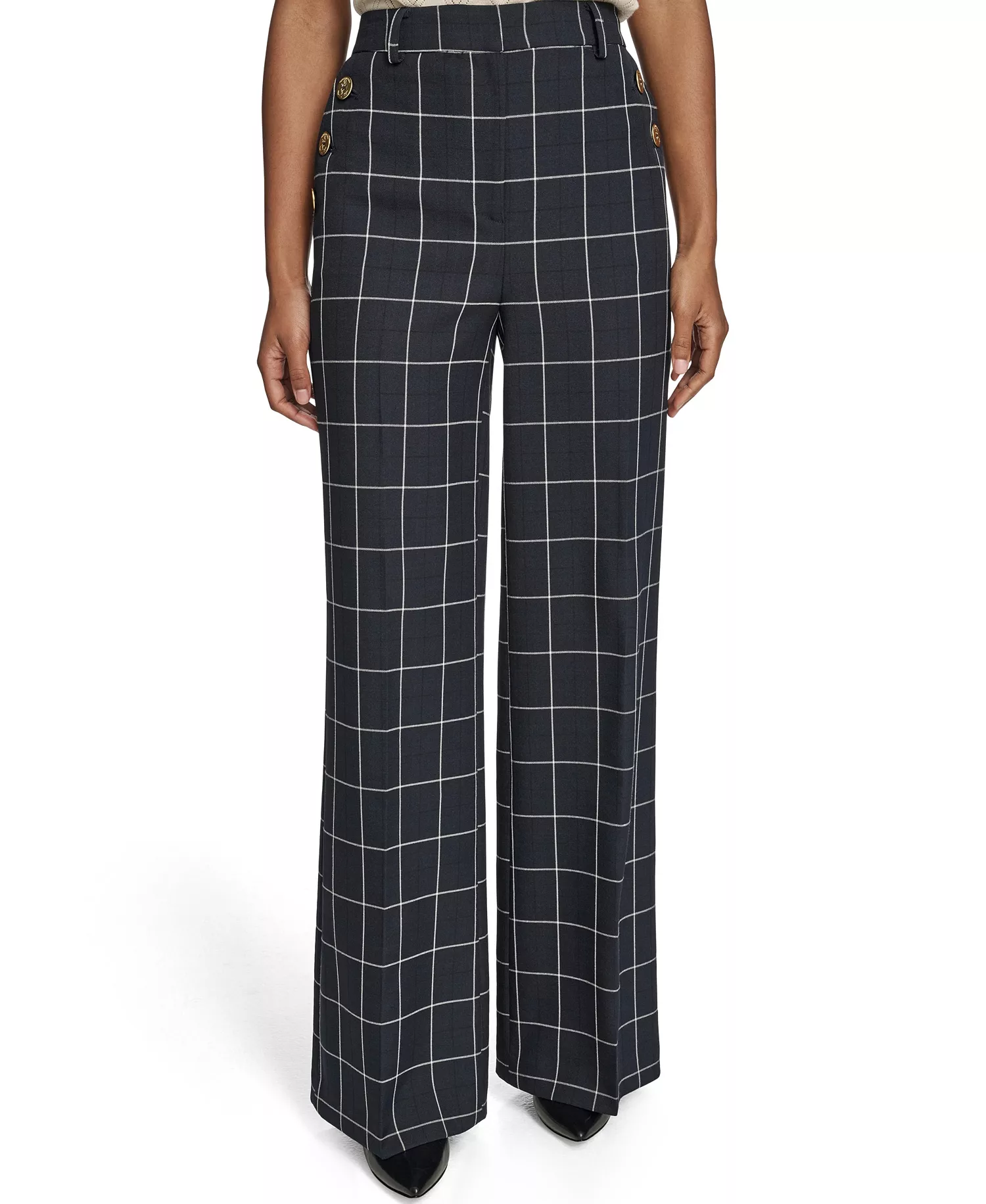 Women's High Rise Windowpane Sailor Pants - Navy/ Ivory - 0