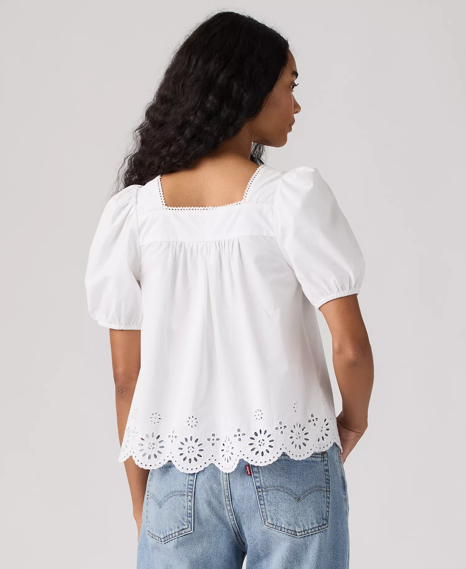 Women's Short-Sleeve Cutwork Blouse - Bright White - L