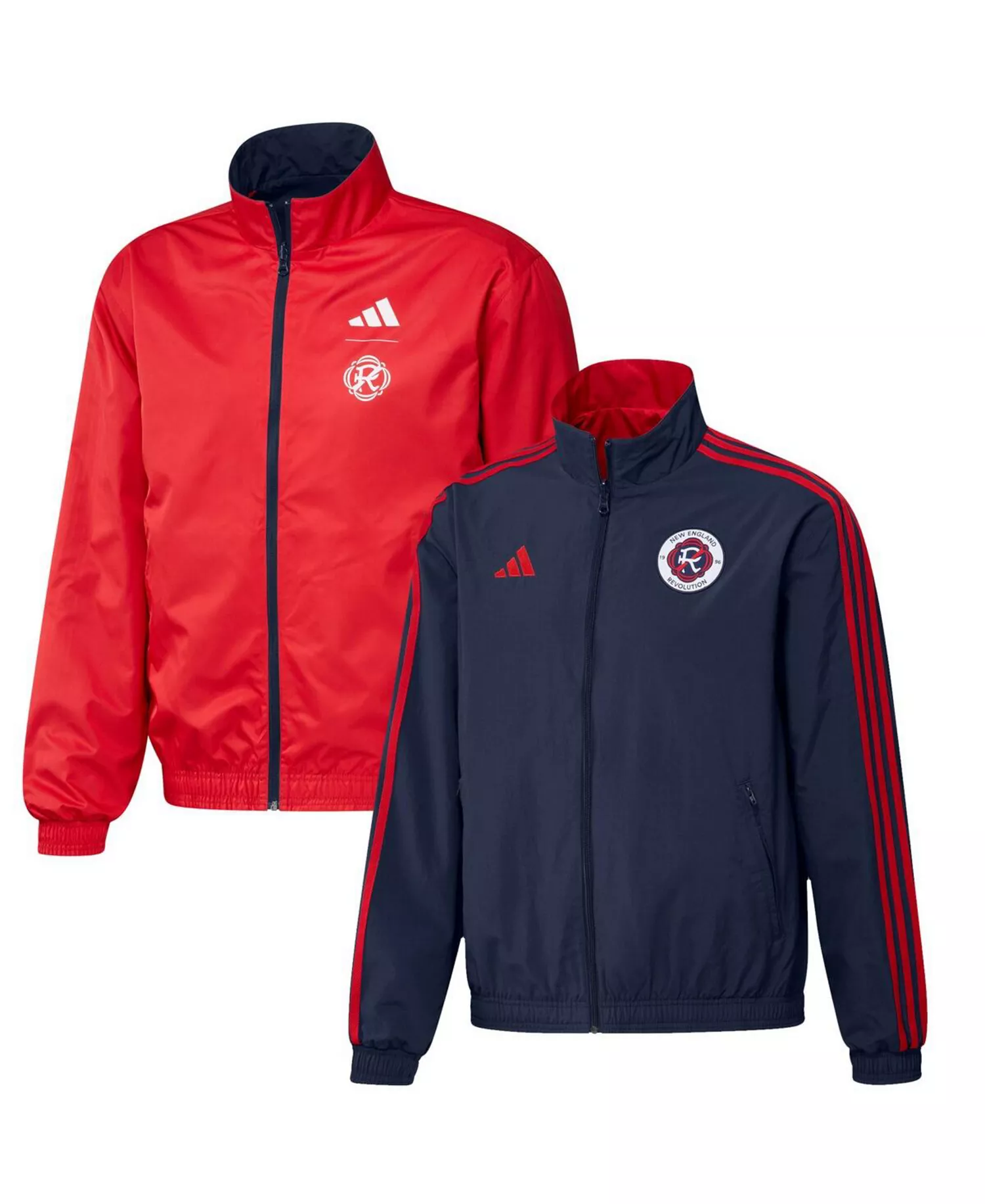 Men's Navy and Red New England Revolution 2023 On-Field Anthem Full-Zip Reversible Team Jacket - Navy, Red - XL