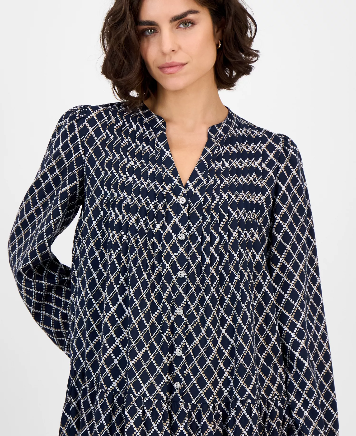 Nautica Women's Argyle Dot Tiered Dress - Night Sky Multi - L