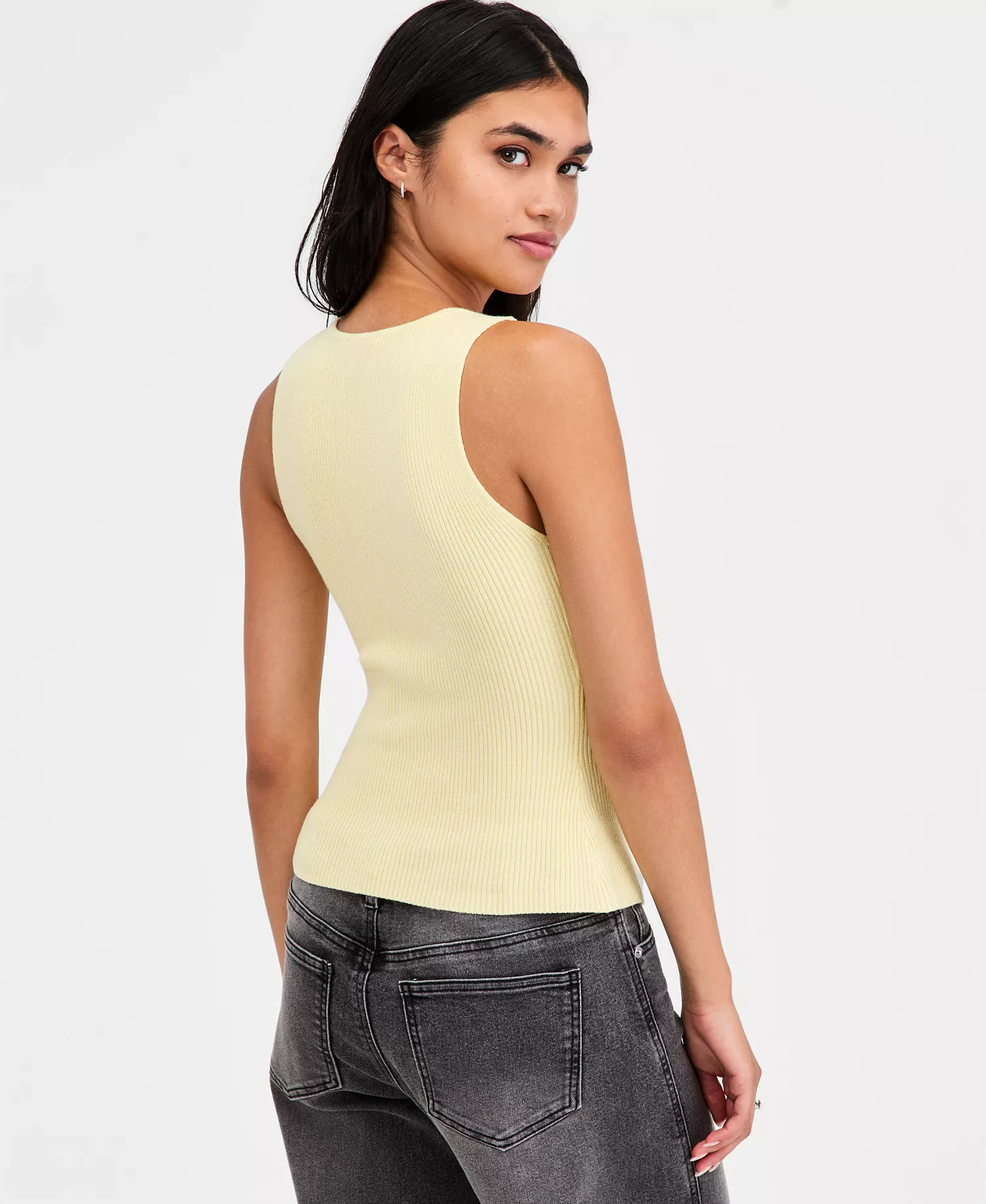 Women's Ribbed Button-Front Top, Macy's Exclusive - Butter Yellow - L