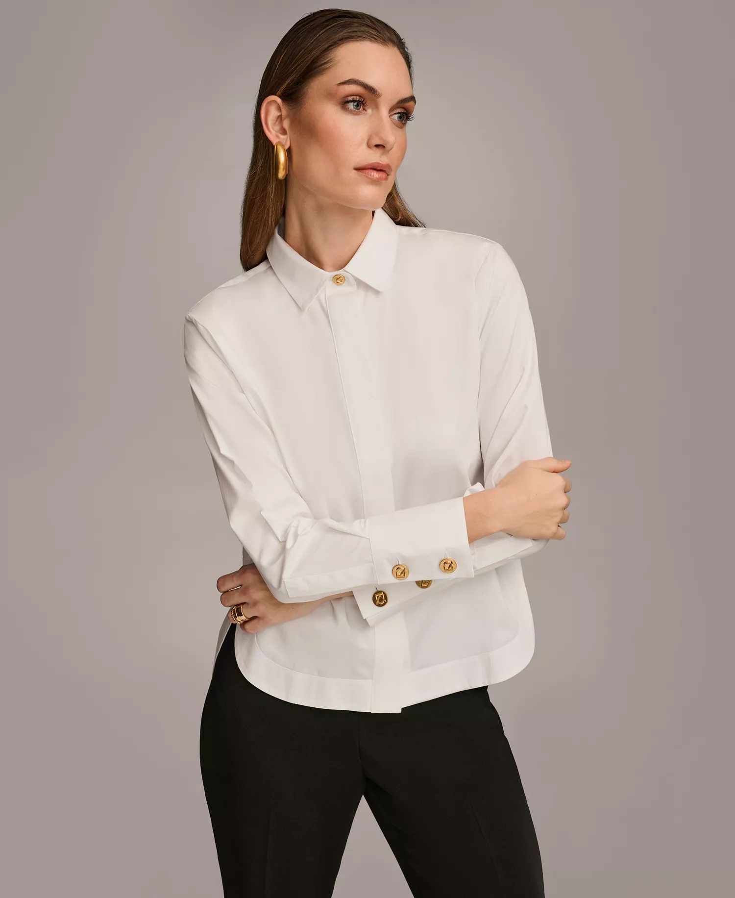 Women's Button Front Collared Shirt - White - XL