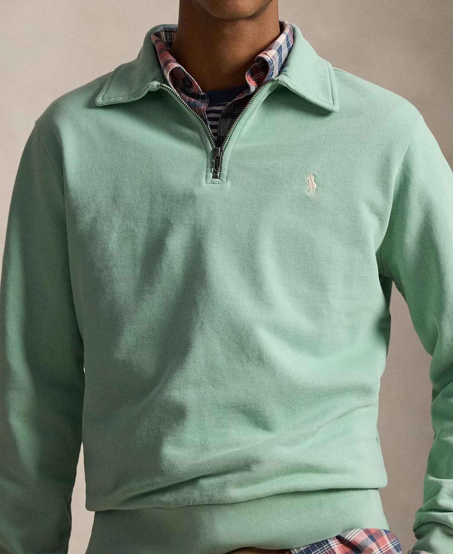 Men's Loopback Quarter-Zip Sweatshirt - Celadon - 2XL