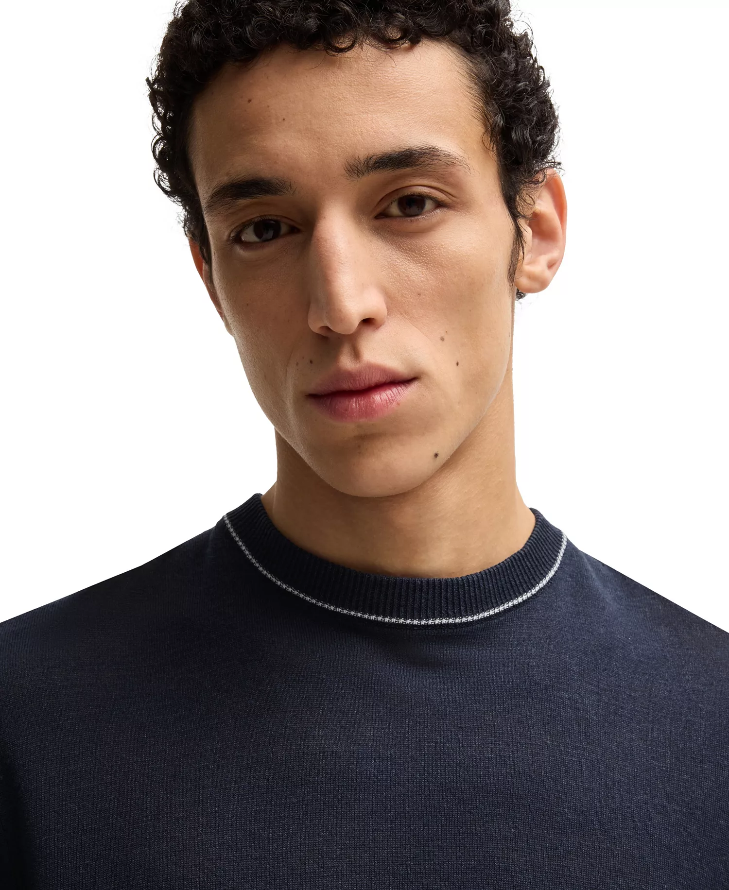 Men's Linen-Blend Knit Sweater - Dark Blue - 2XL