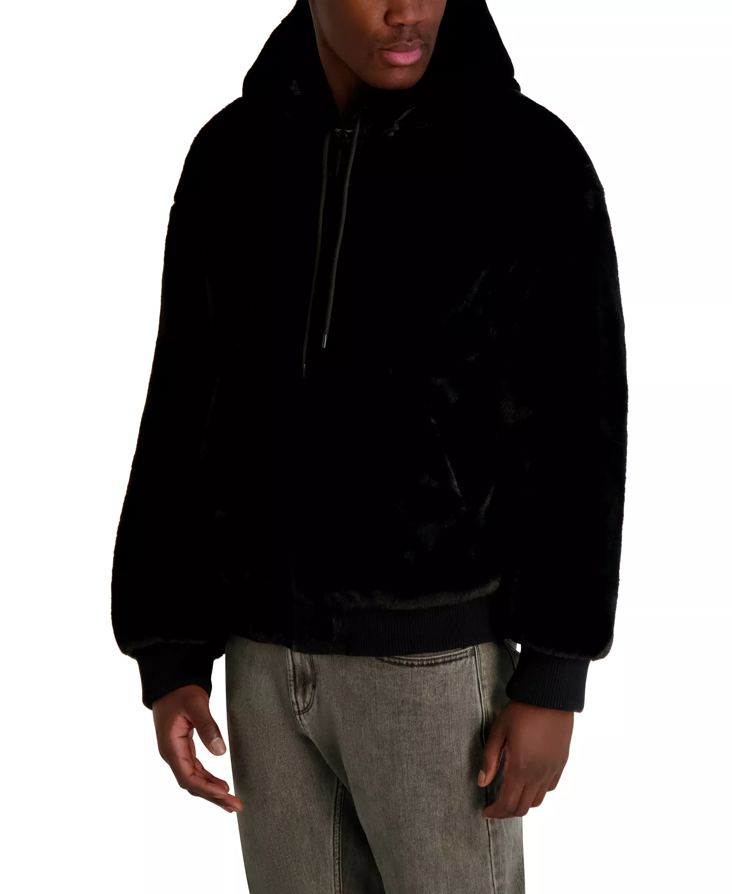 Men's Reversible Faux Fur Bomber Jacket - Black - L