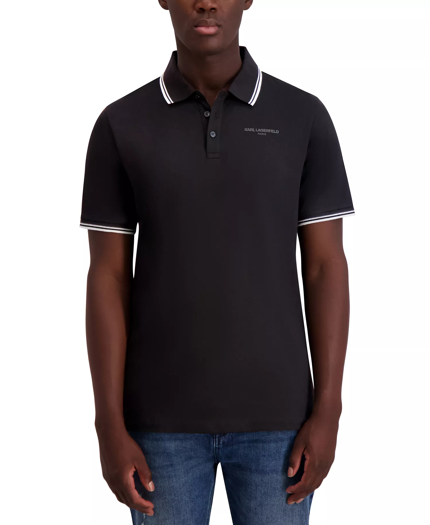 Men's Regular-Fit Tipped Polo Shirt - Black - 2XL