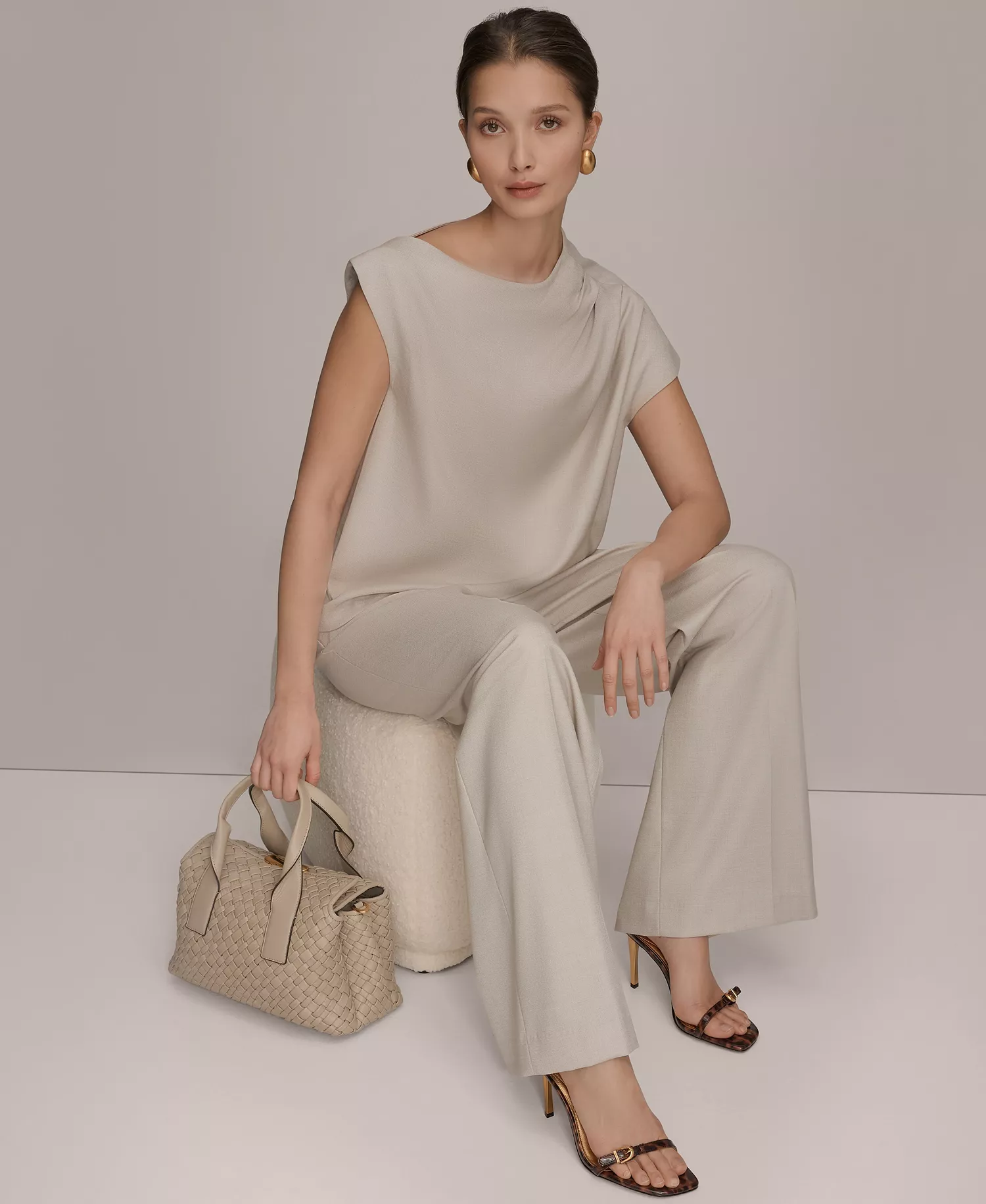 Women's Draped Neck Top - Tuscan Grey - L