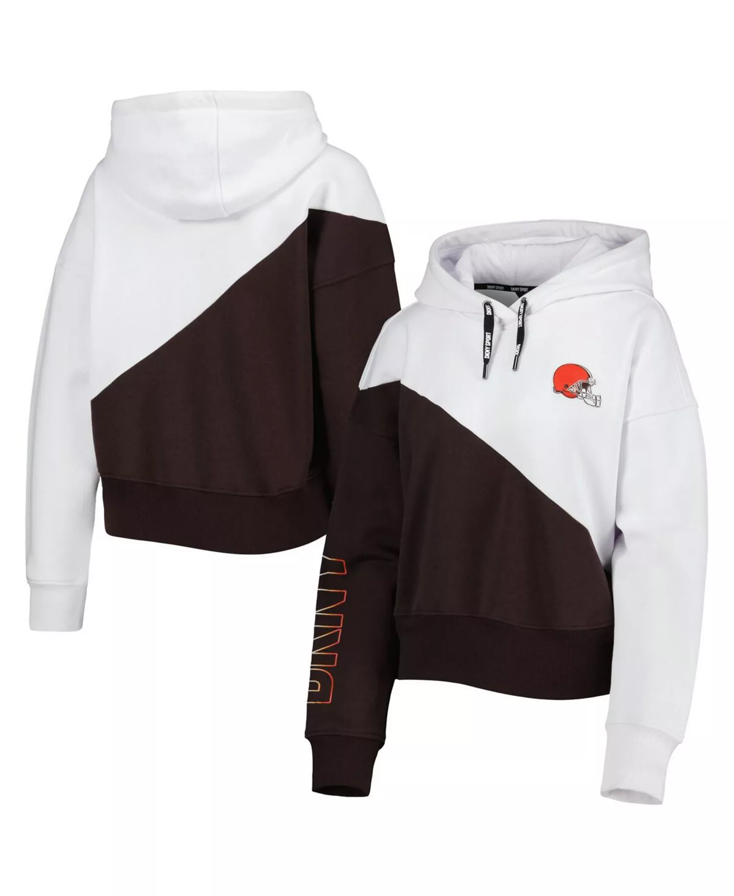 Women's White, Brown Cleveland Browns Bobbi Color Blocked Pullover Hoodie - White, Brown - 2XL