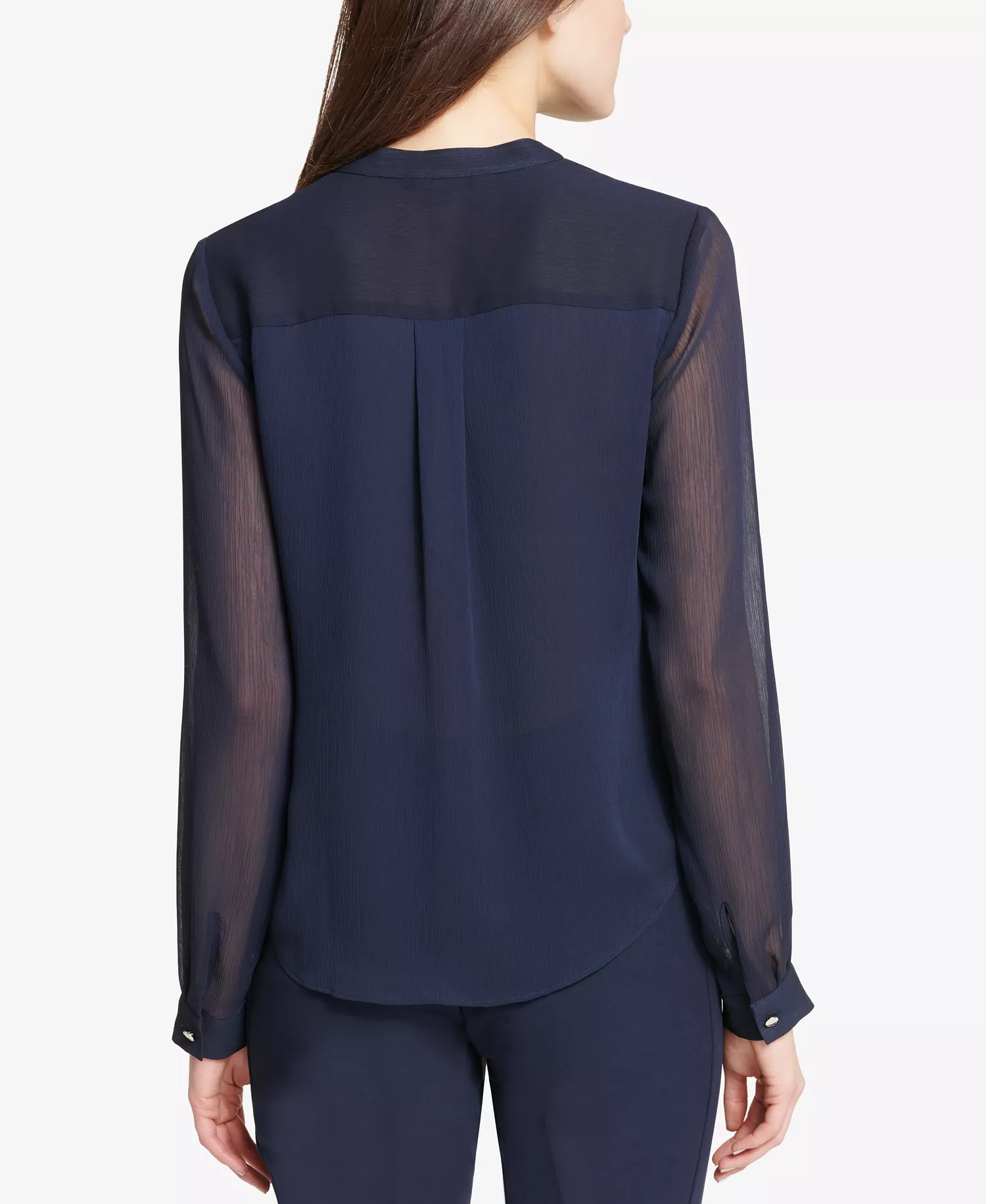 Women’s Ruffled Tie-Neck Blouse - Dark Blue - M