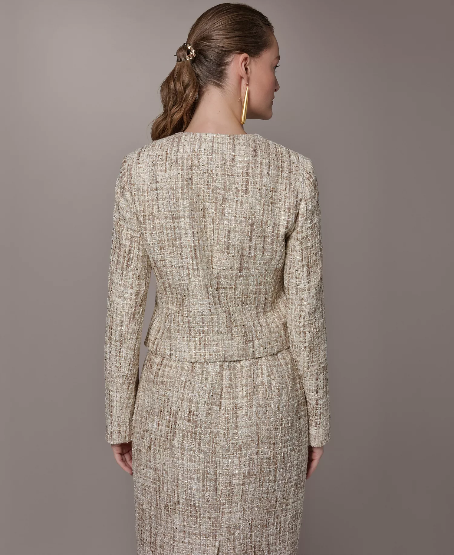 Petite Button-Front Cropped Jacket - Dark Cream Multi - 0P