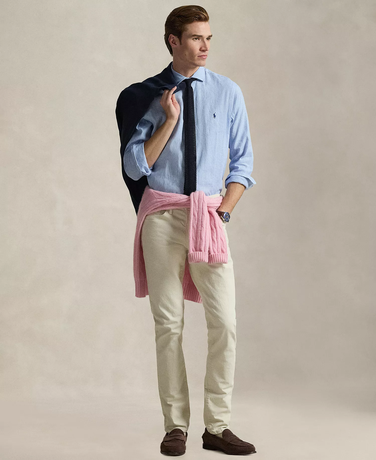 Men's Classic-Fit Miniature Houndstooth Pattern Shirt - Cabana Blue White - 2XL