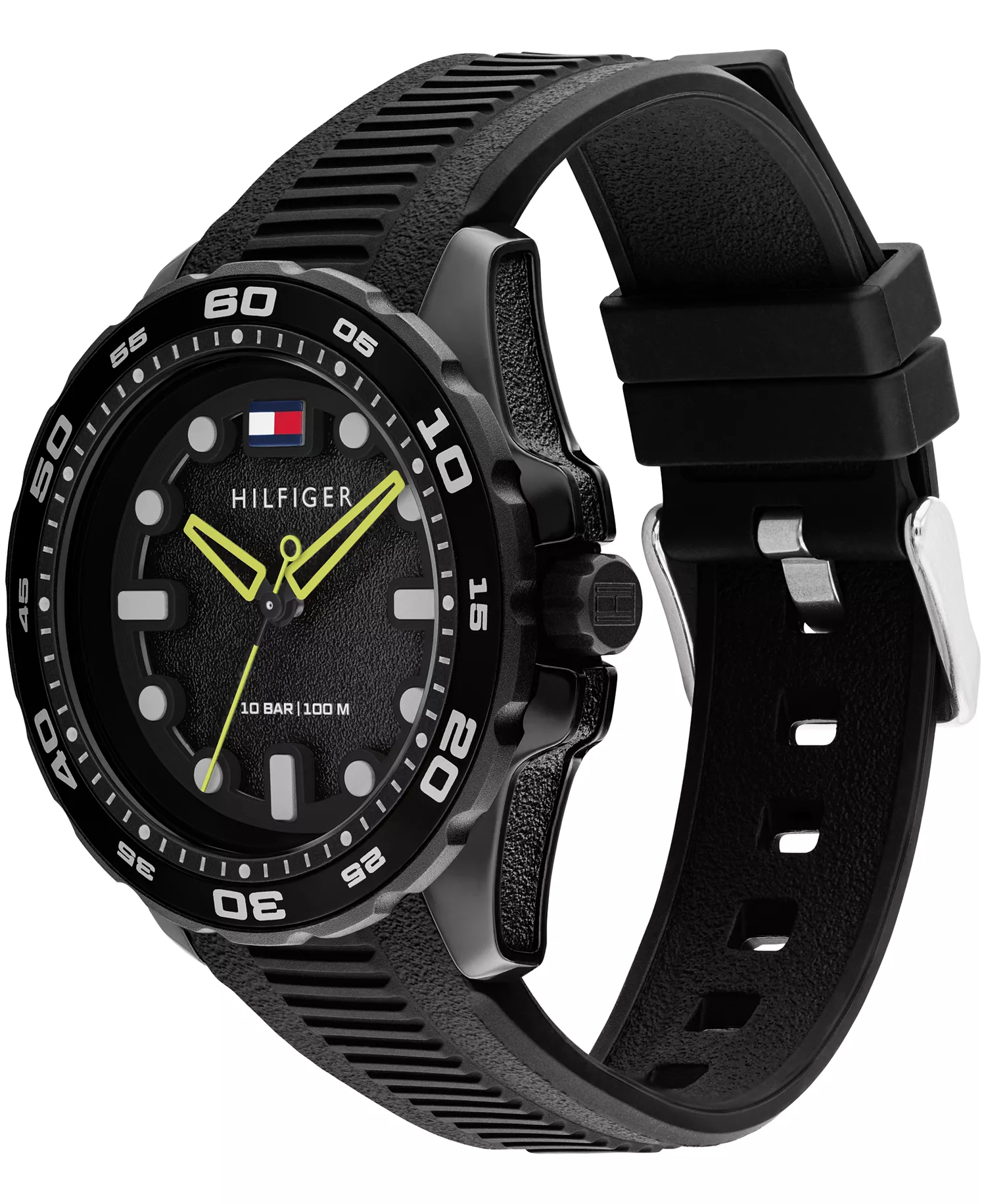 Men's Quartz Black Silicone Strap Watch, 40mm - Black - No Size