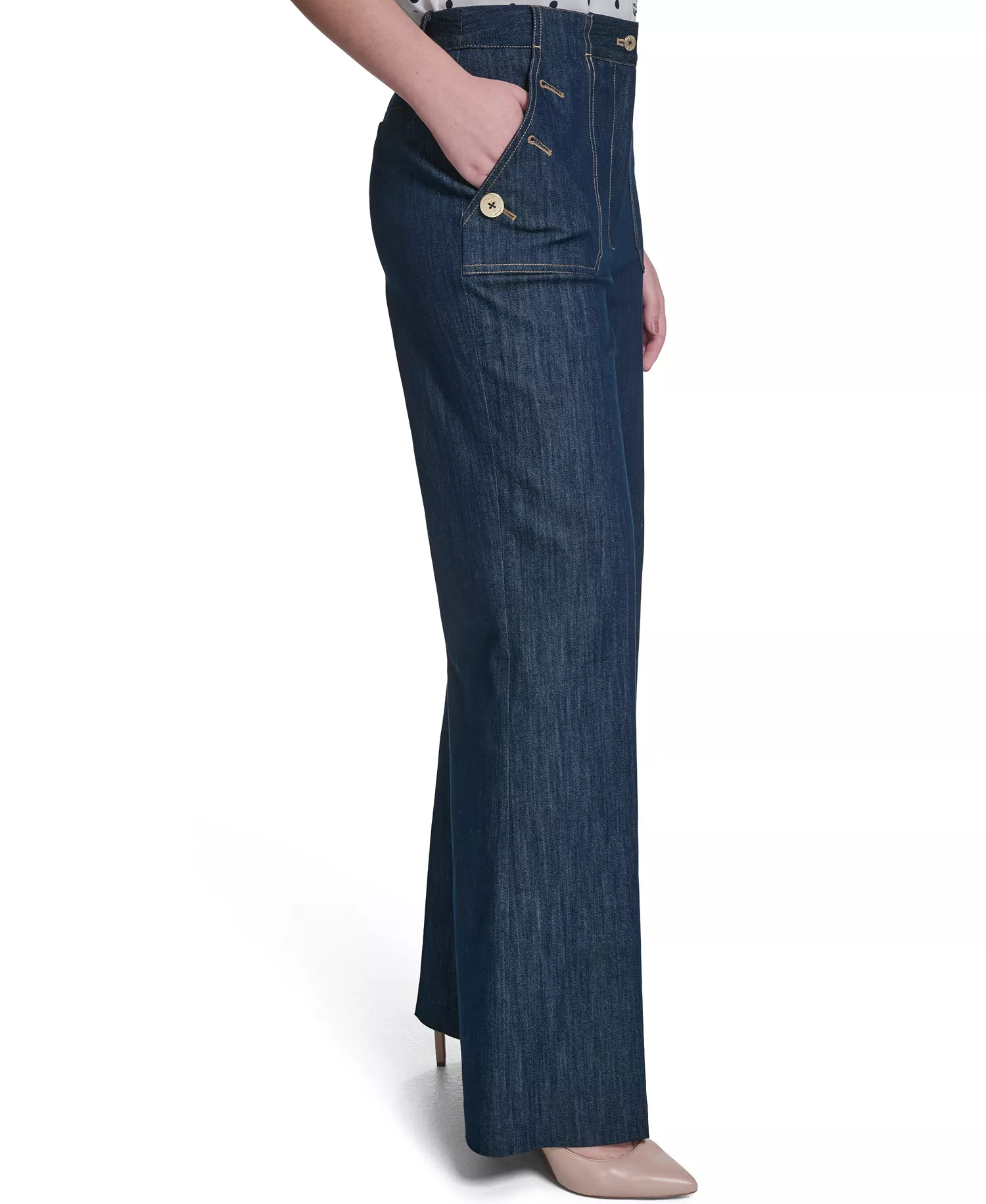 Women's Denim Sailor Pants - Navy - 10