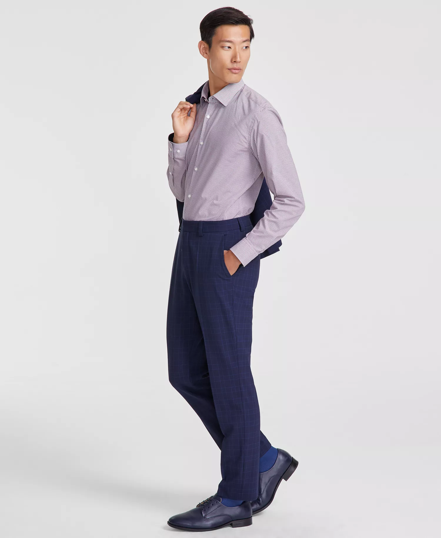 Men's Modern-Fit Wool Suit Pants - CLOSE OUT! - Blue Plaid - 34R