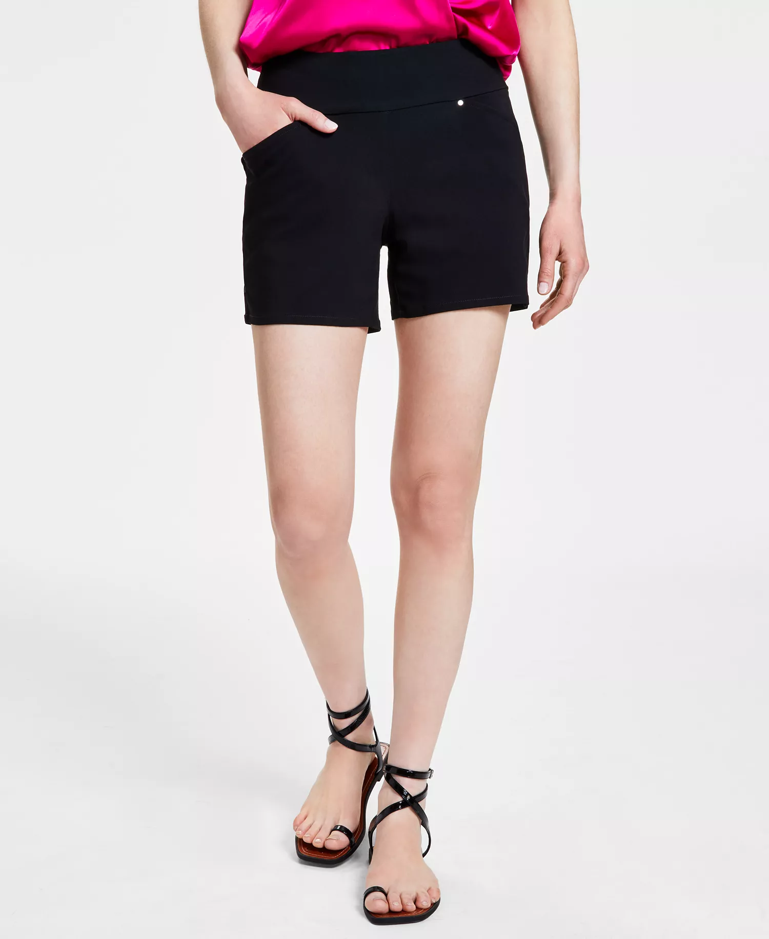 Women's Mid-Rise Pull-On Shorts, Created for Macy's - Deep Black - 0