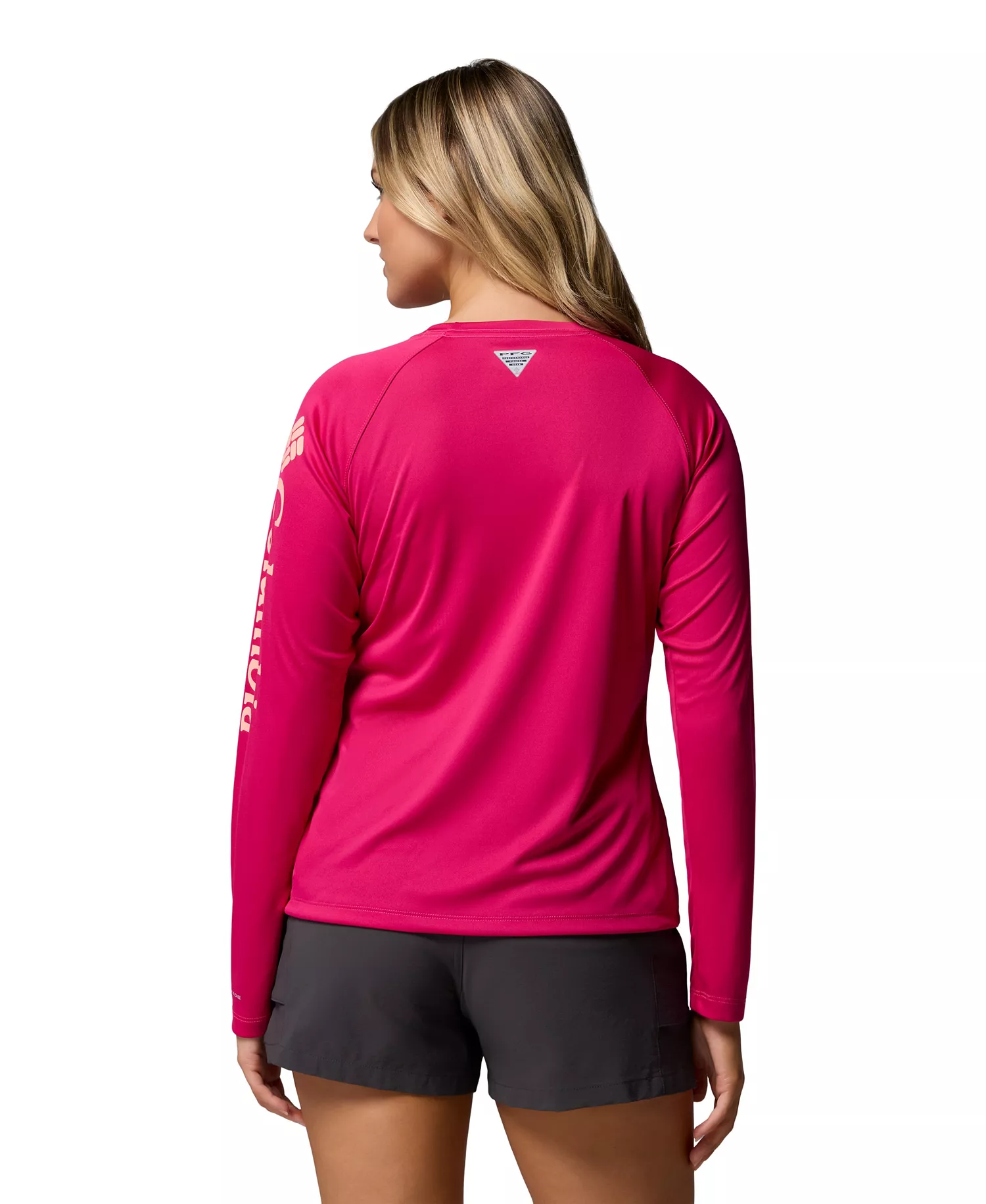 Women's PFG Tidal Tee II - Guava Pink, Tiki Pink Logo - L