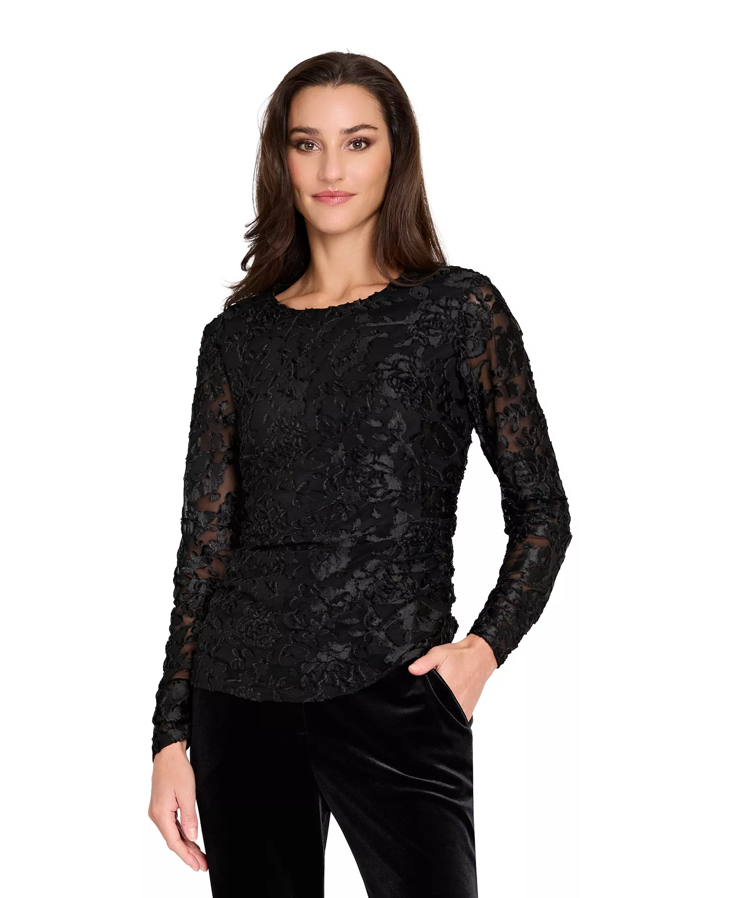 Women's Round Neck Pull-On Top - Black - S