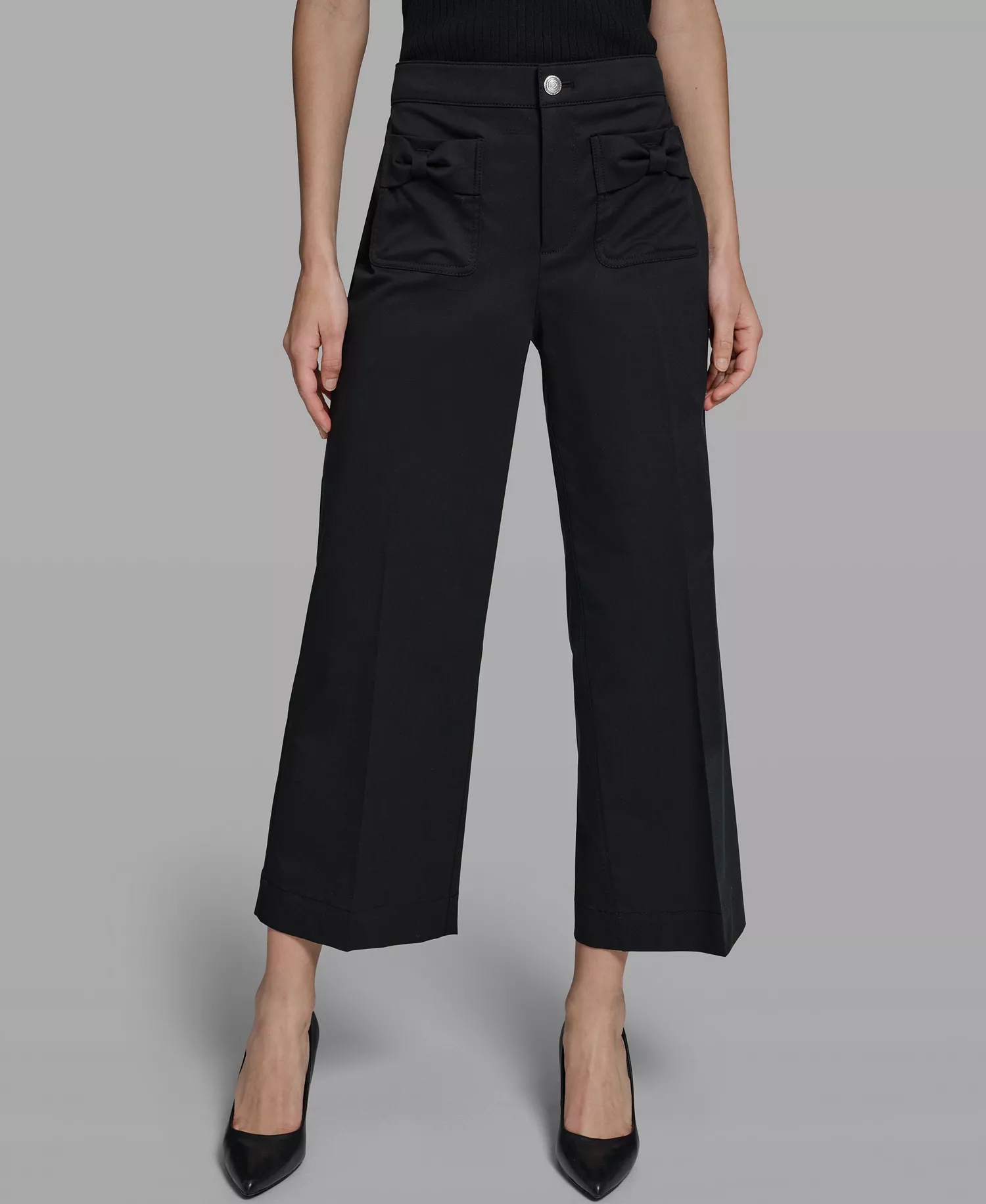 Women's Mid-Rise Straight Bow Pocket Pants - Black - 0