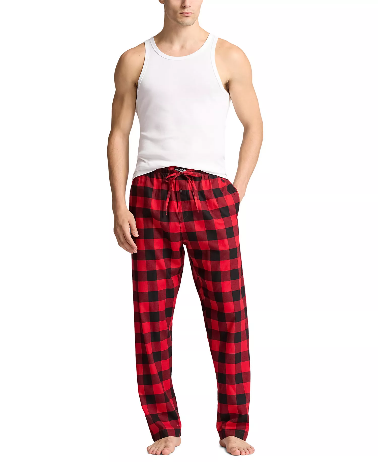 Men's Plaid Flannel Pajama Pants - Red Plaid - L